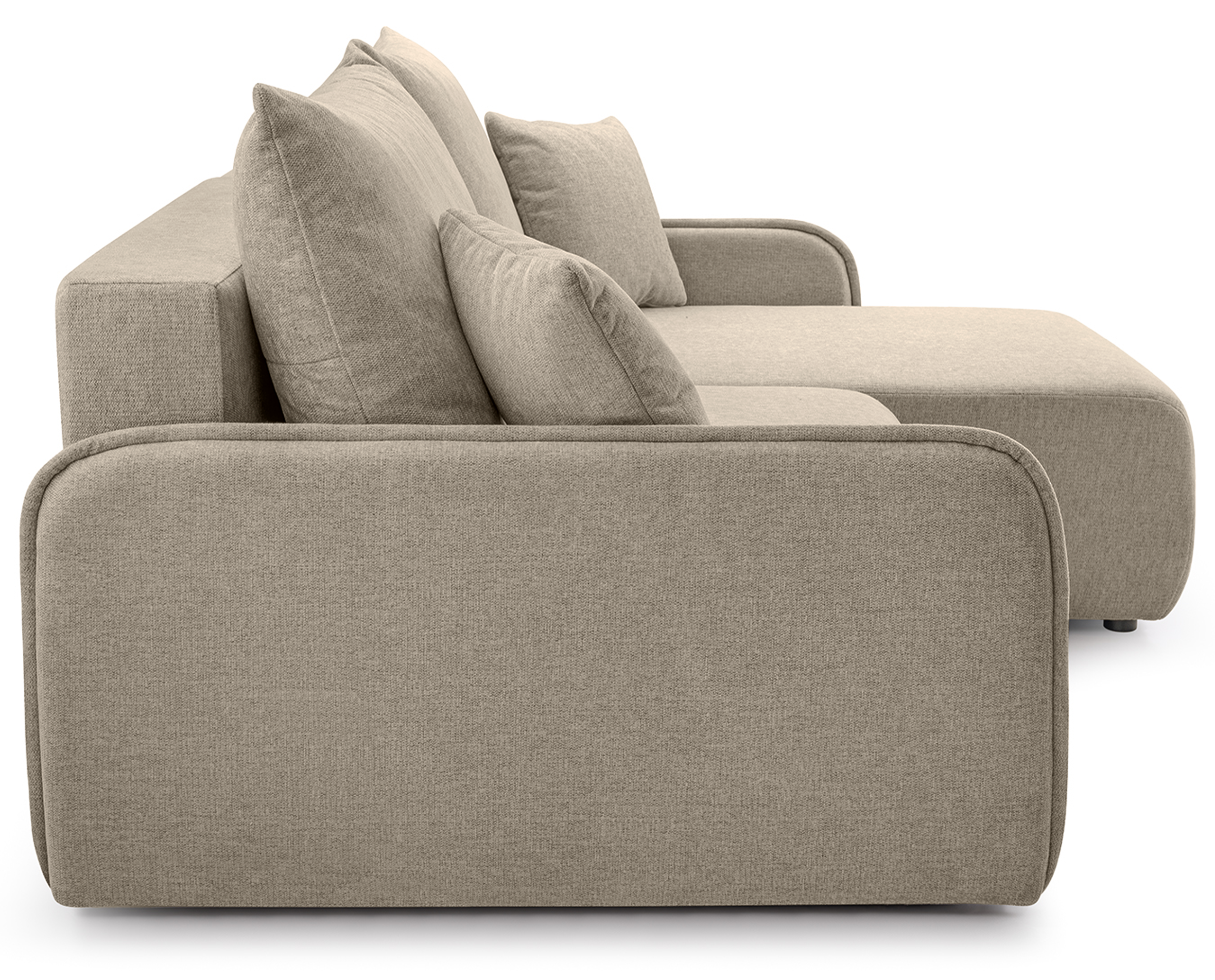 Narożnik z funkcją spania Netarro L-kształtny prawostronny z pojemnikiem ciemnobeżowy szenil