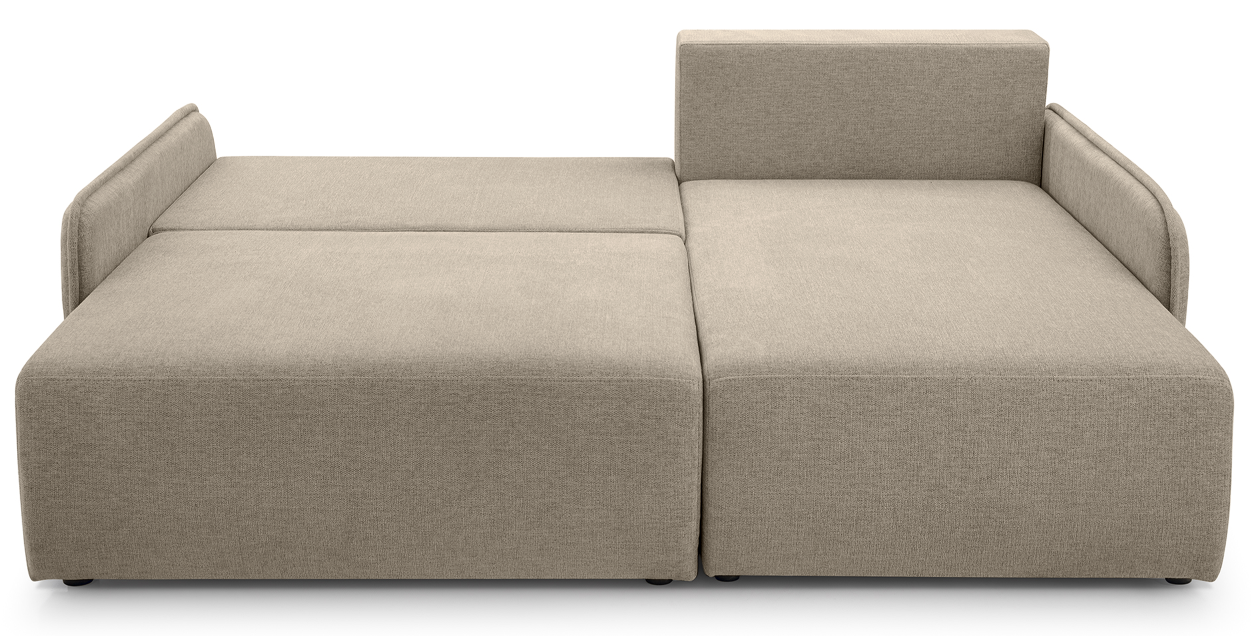 Narożnik z funkcją spania Netarro L-kształtny prawostronny z pojemnikiem ciemnobeżowy szenil