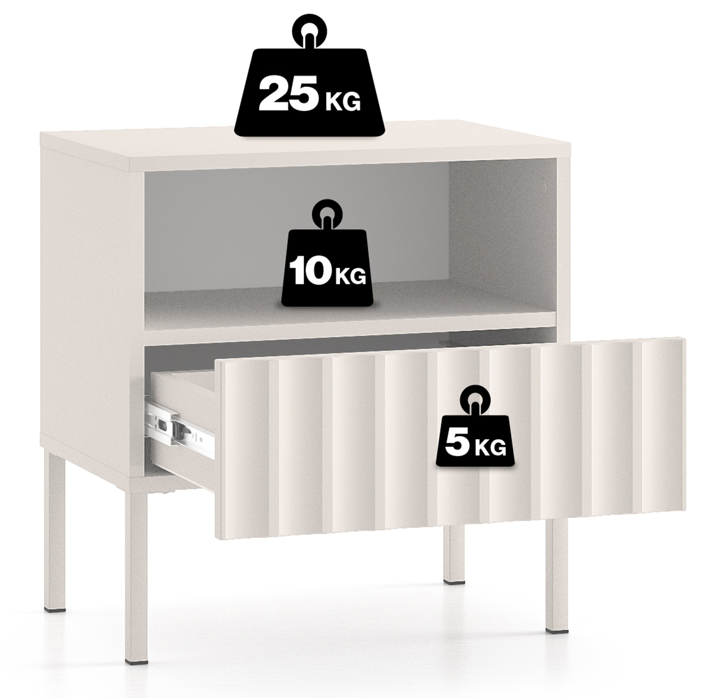 Szafka nocna Derriva z ryflowanymi frontami 50 cm kaszmir