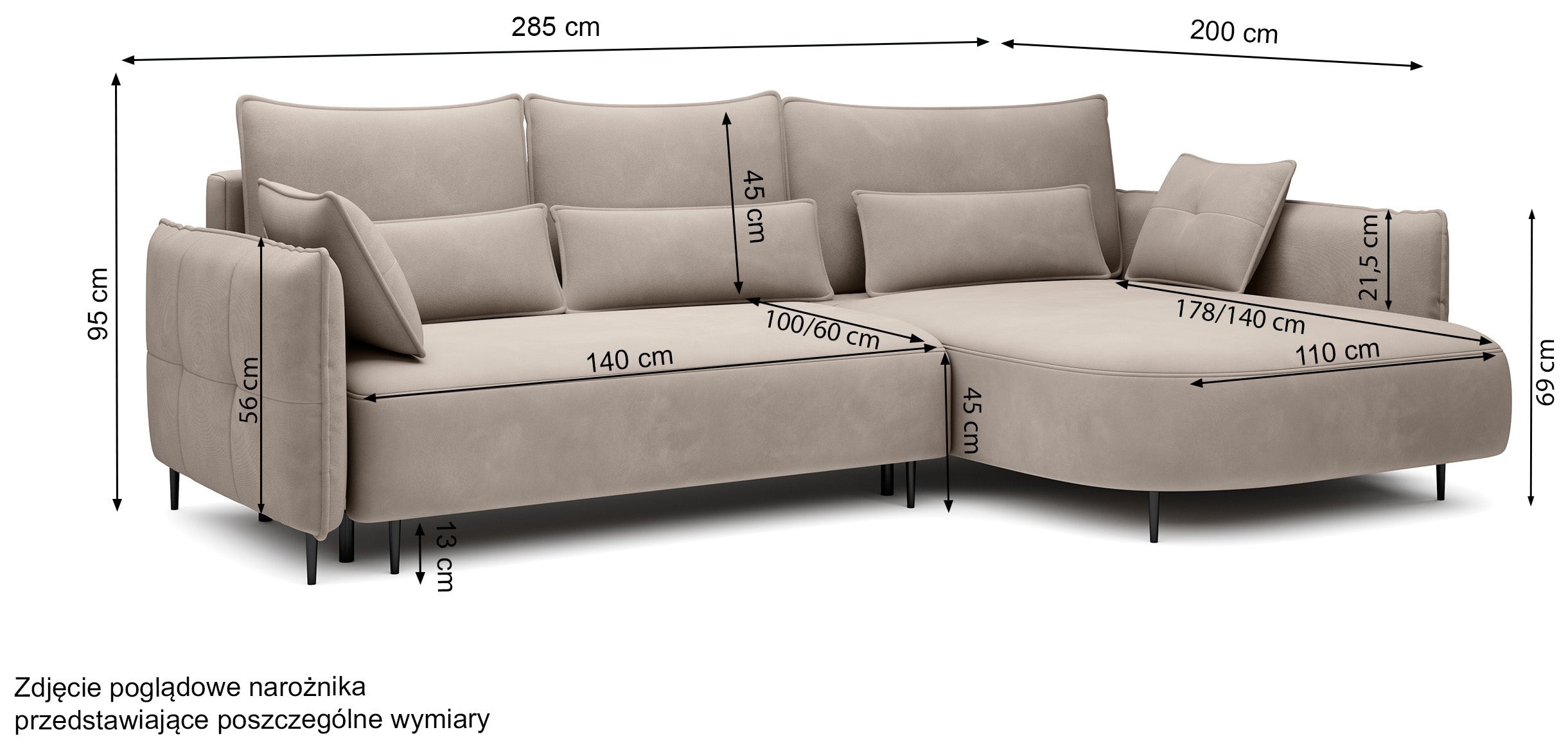 Narożnik Oblivio z funkcją spania L-kształtny z pojemnikiem kremowy velvet lewostronny hydrofobowy