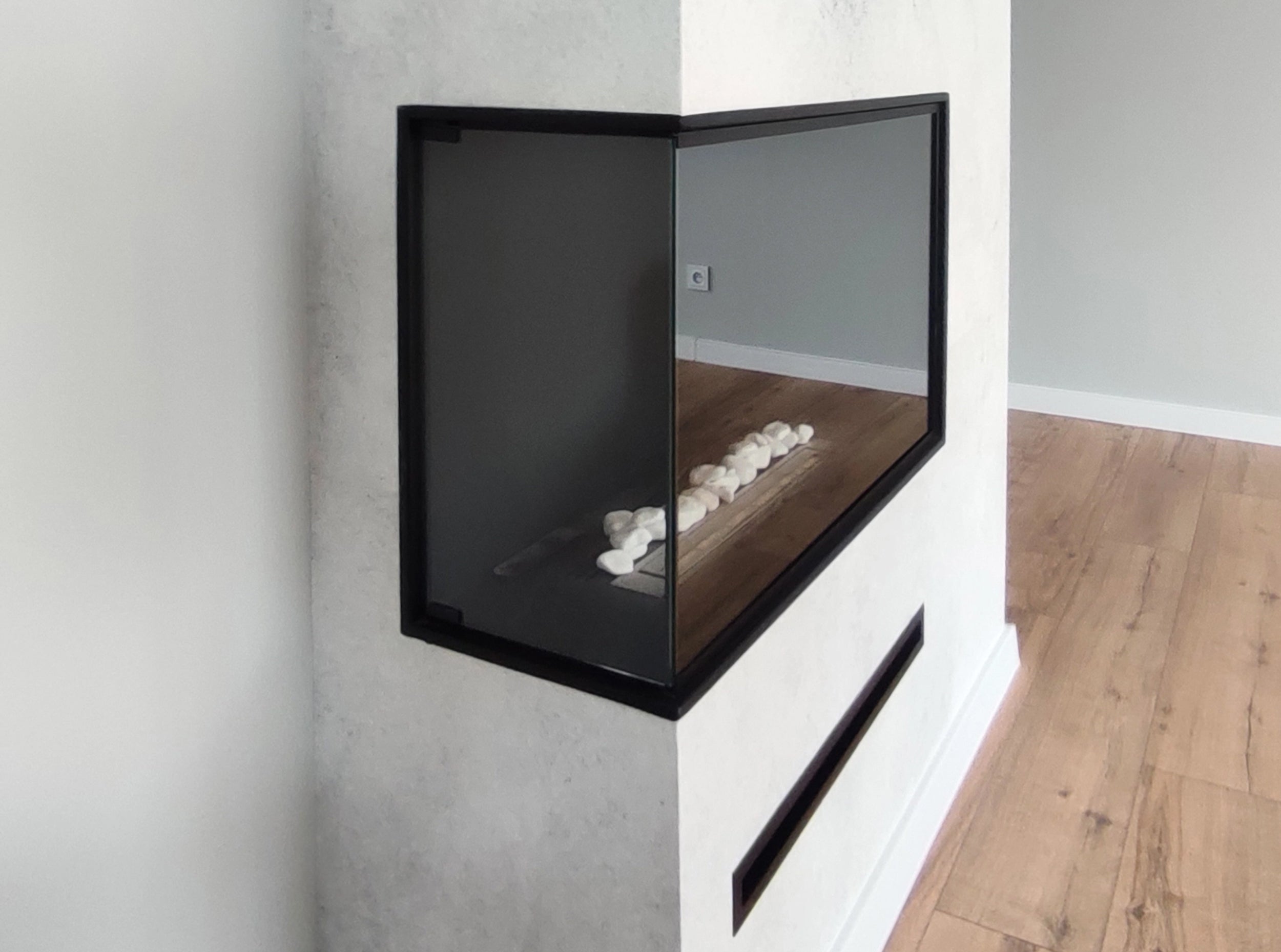 Biokominek do zabudowy Obvingy 80x50x30 cm lewy czarny strukturalny