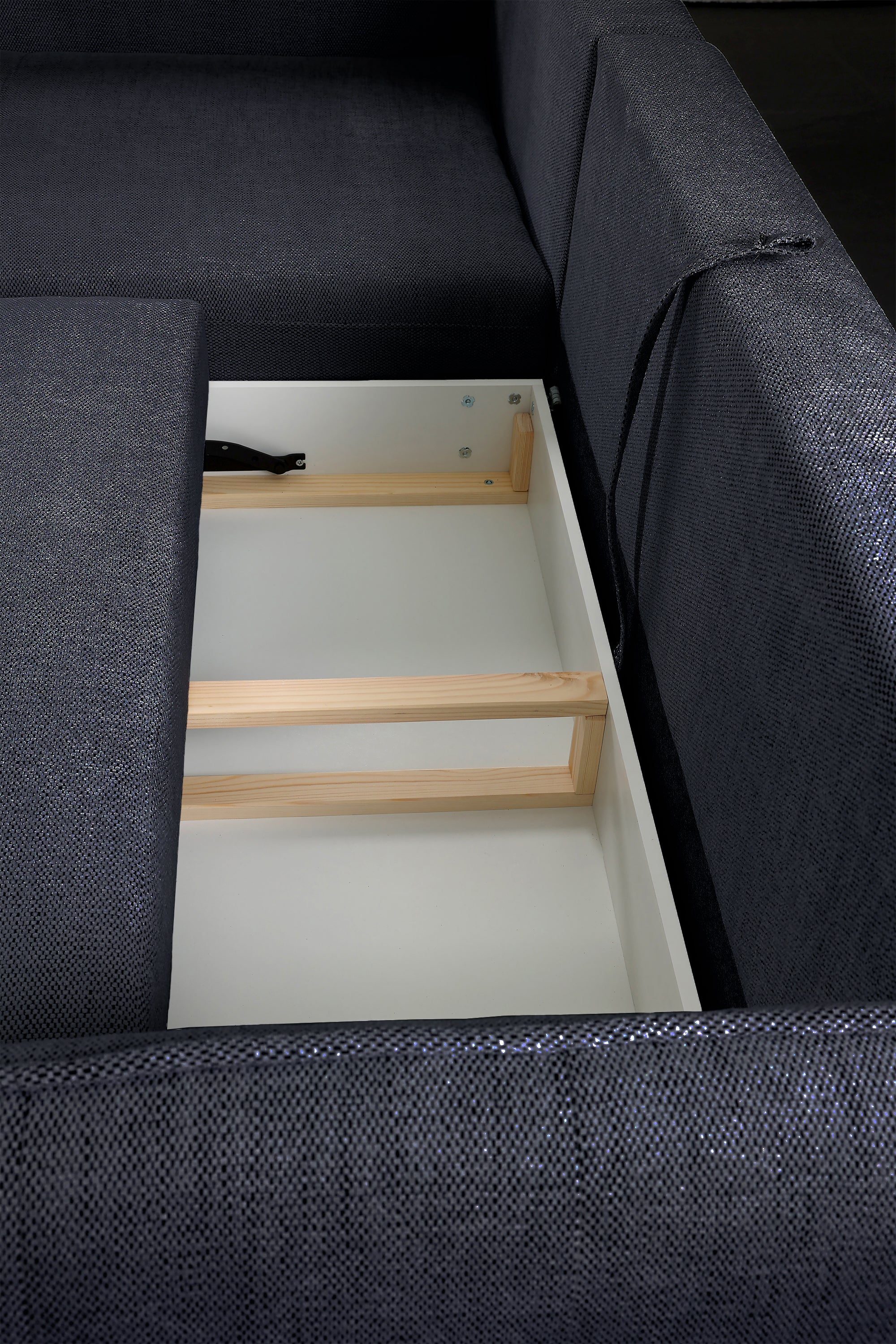 Narożnik z funkcją spania Oblivio mini L-kształtny lewostronny z pojemnikiem granatowy plecionka