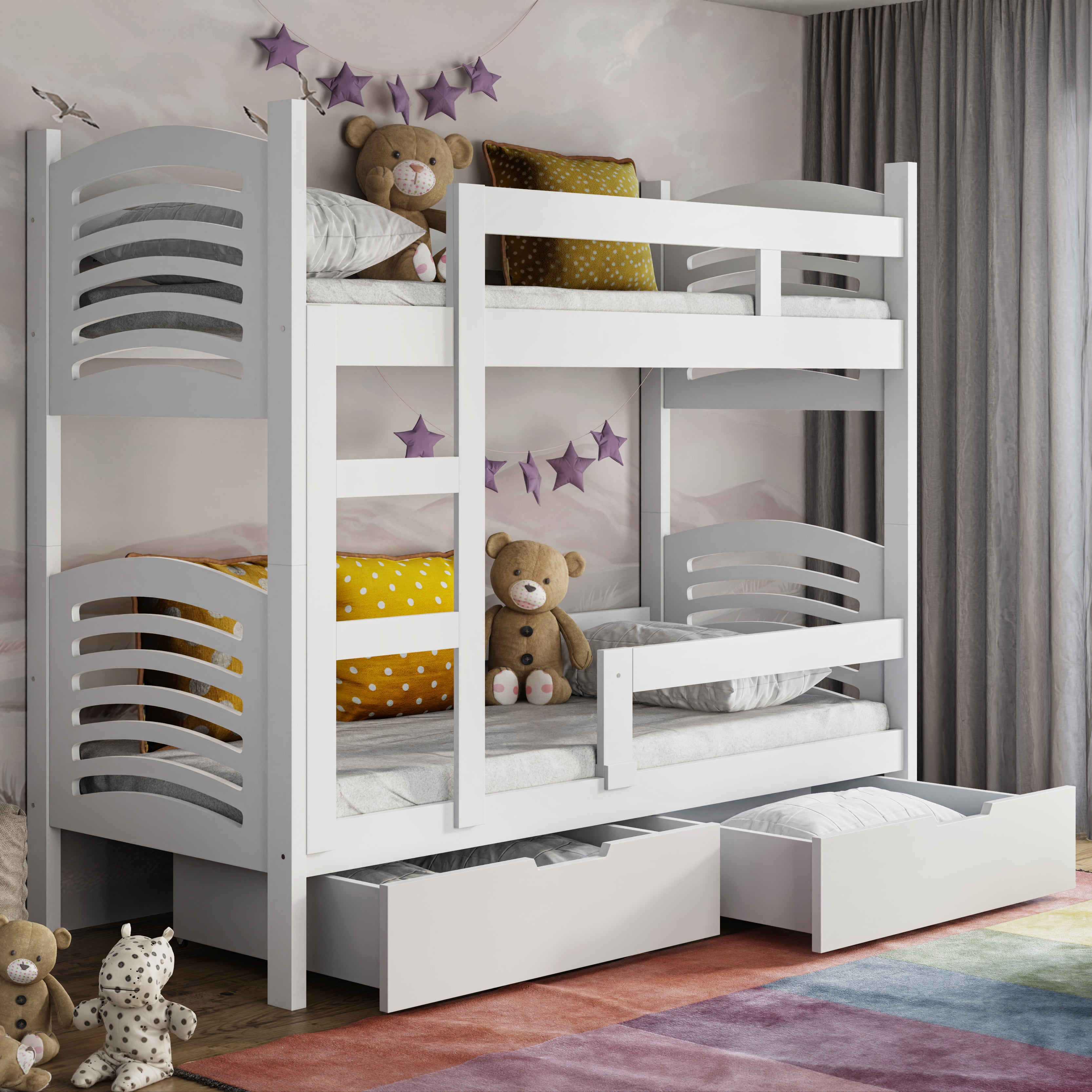 Łóżko piętrowe 75x180 cm Cami z szufladami biały