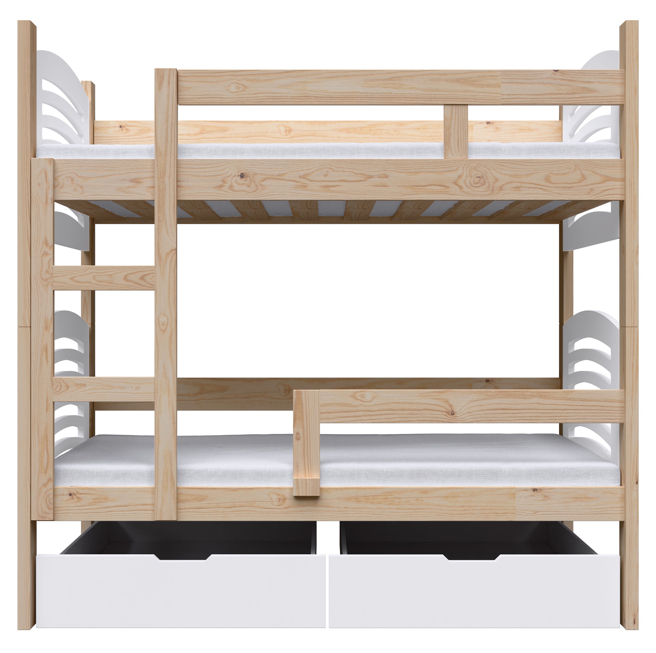 Łóżko piętrowe 75x180 cm Cami z materacami i szufladami sosna/biały