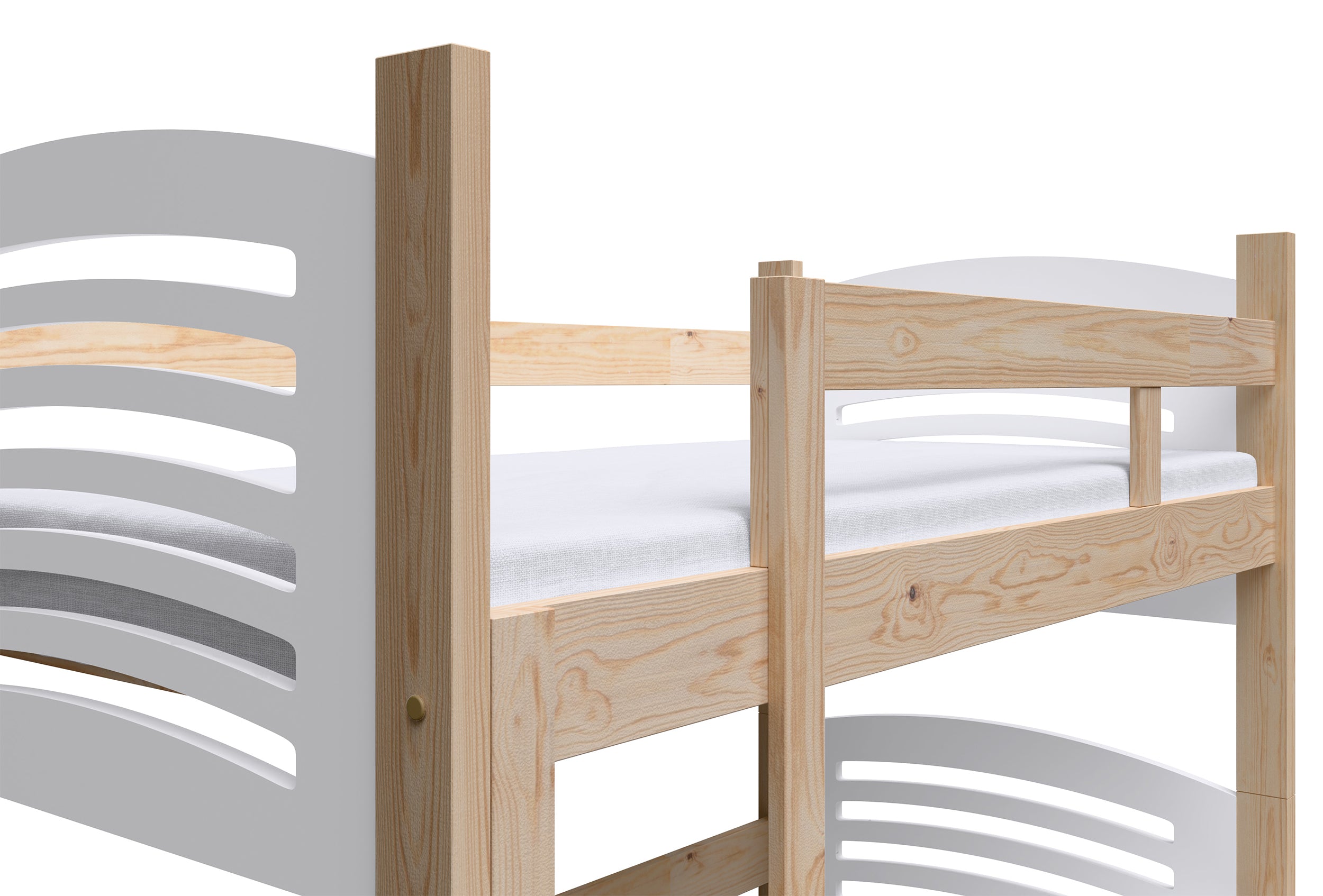 Łóżko piętrowe 75x180 cm Cami z materacami i szufladami sosna/biały