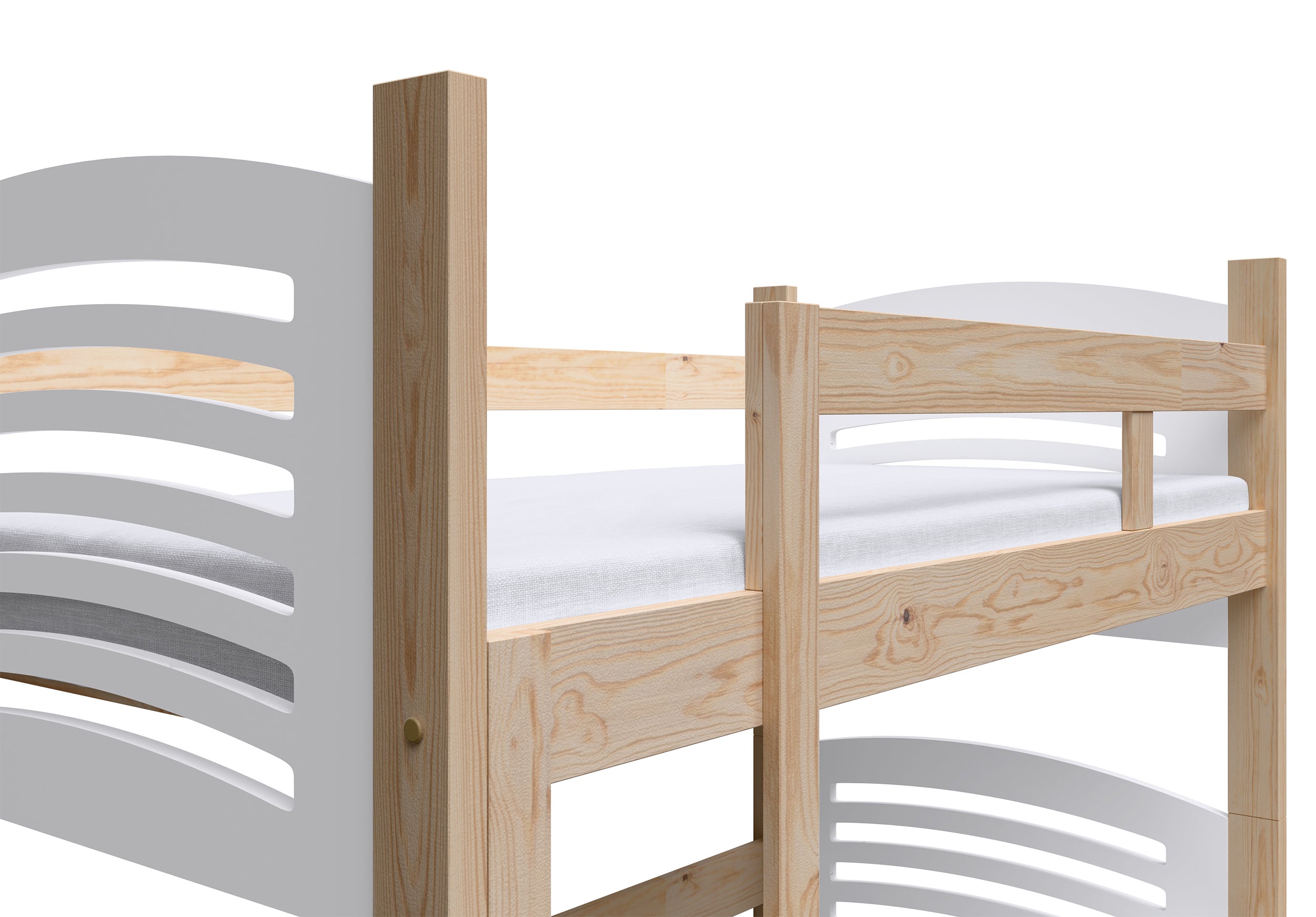 Łóżko piętrowe 75x180 cm Cami trzyosobowe z materacami i szufladami sosna/biały