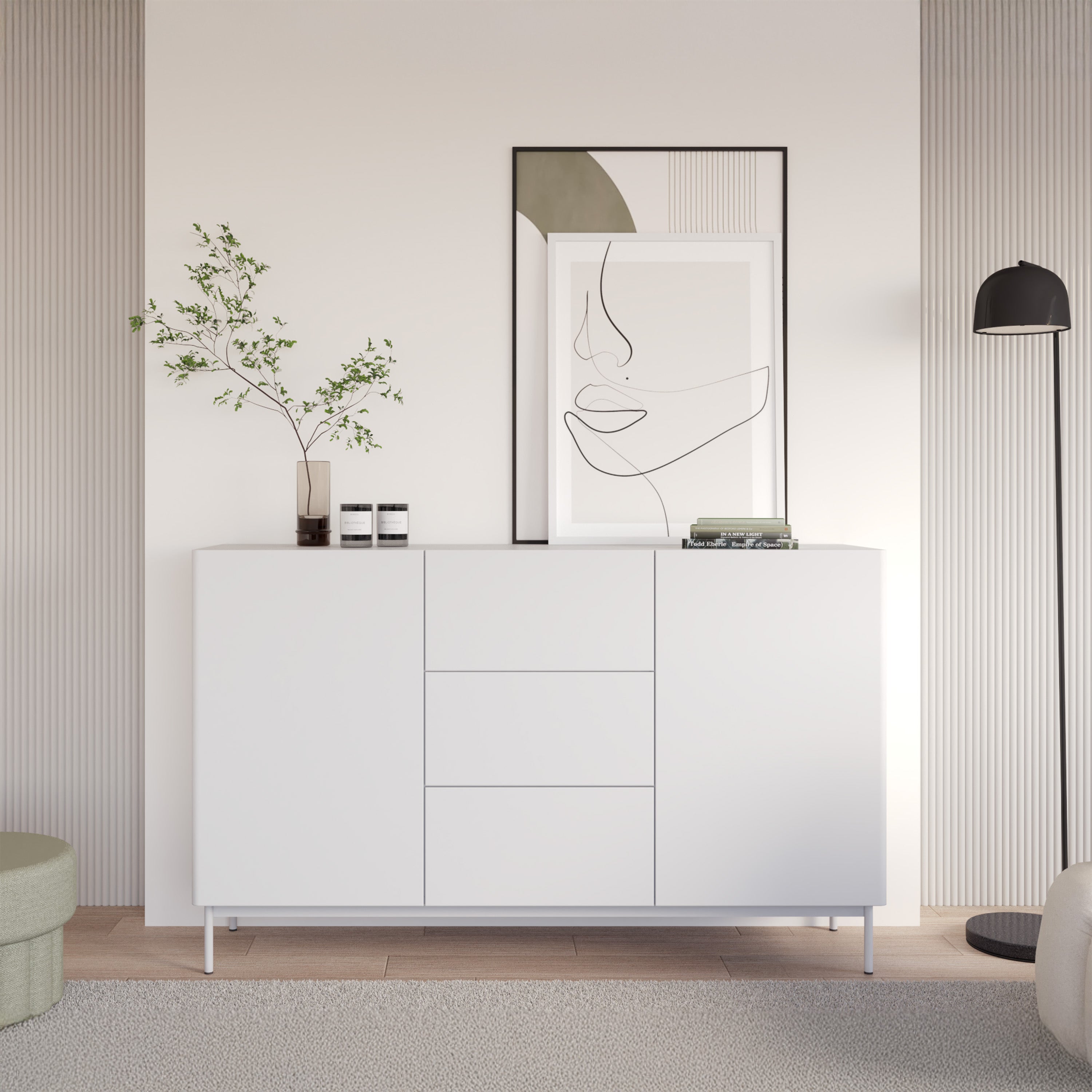 Komoda dwudrzwiowa Olio z trzema szufladami 160 cm biała