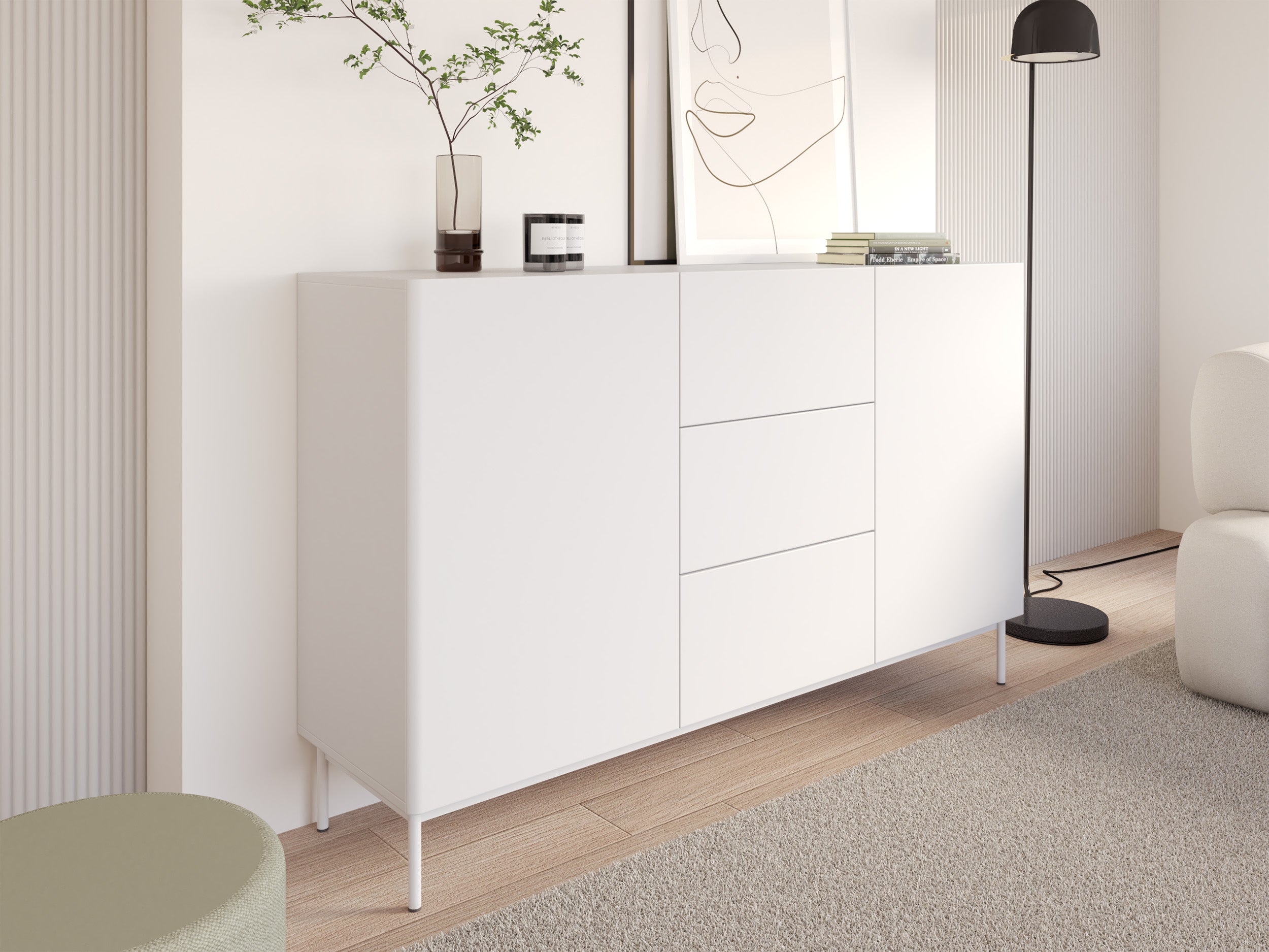 Komoda dwudrzwiowa Olio z trzema szufladami 160 cm biała