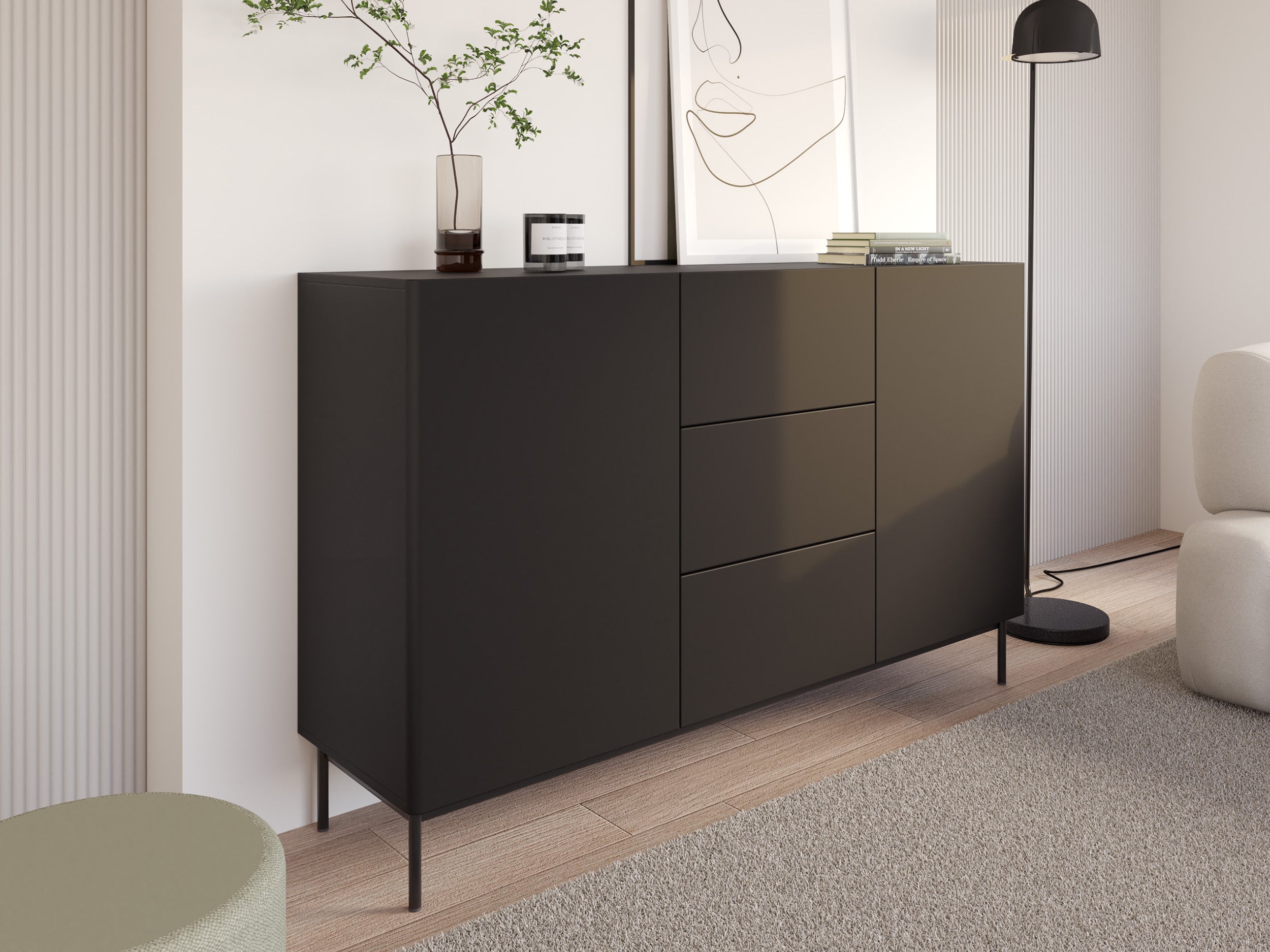 Komoda dwudrzwiowa Olio z trzema szufladami 160 cm czarna