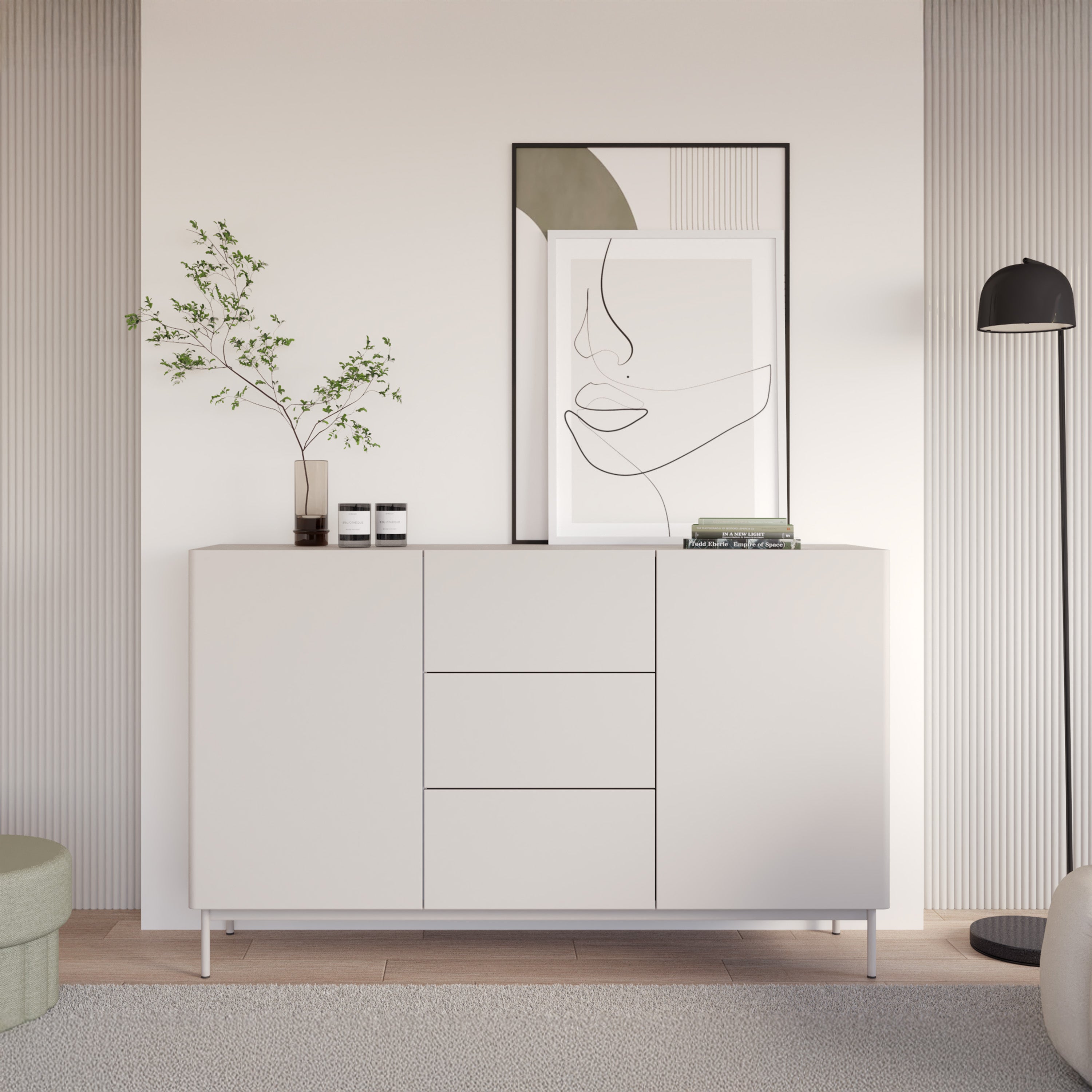Komoda dwudrzwiowa Olio z trzema szufladami 160 cm kaszmir