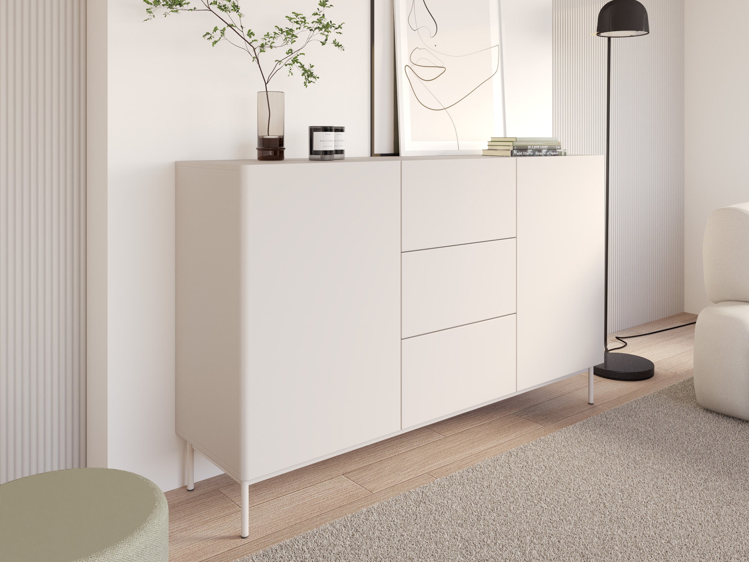 Komoda dwudrzwiowa Olio z trzema szufladami 160 cm kaszmir