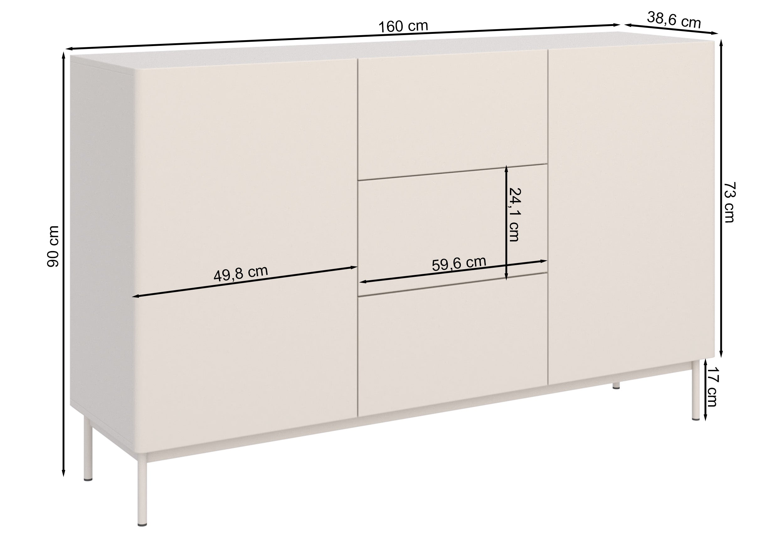 Komoda dwudrzwiowa Olio z trzema szufladami 160 cm biała