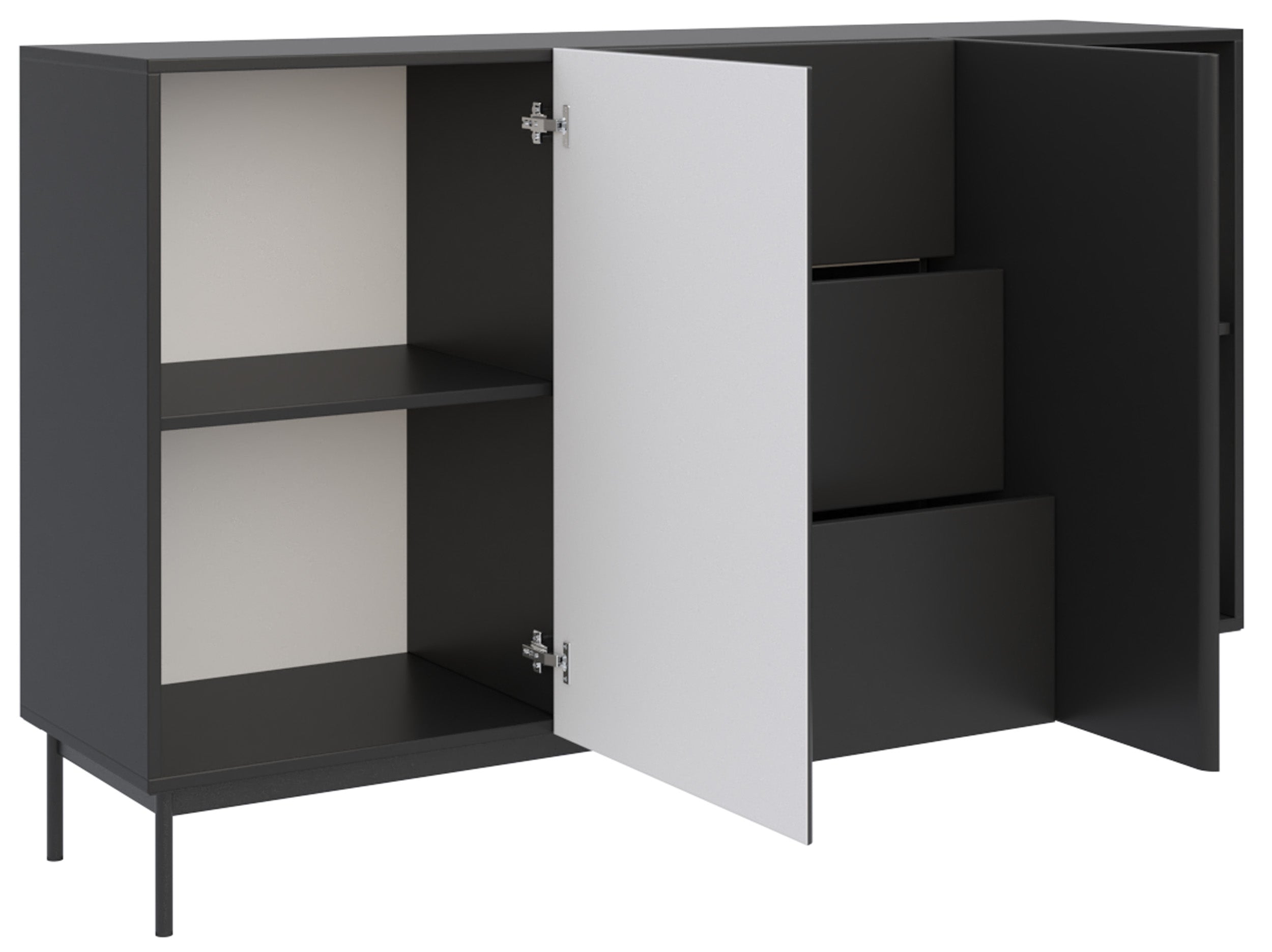 Komoda dwudrzwiowa Olio z trzema szufladami 160 cm czarna