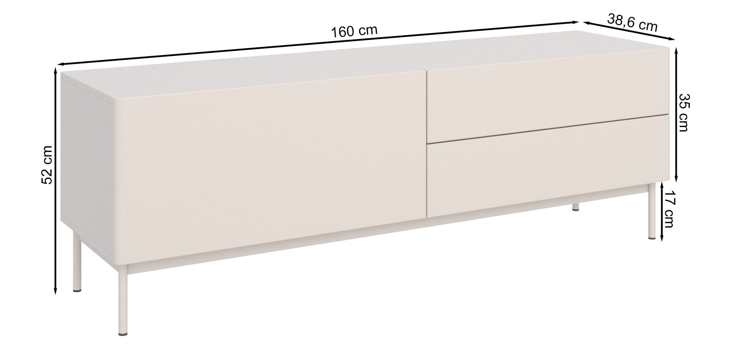 Szafka RTV Olio z klapą i dwiema szufladami 160 cm kaszmir