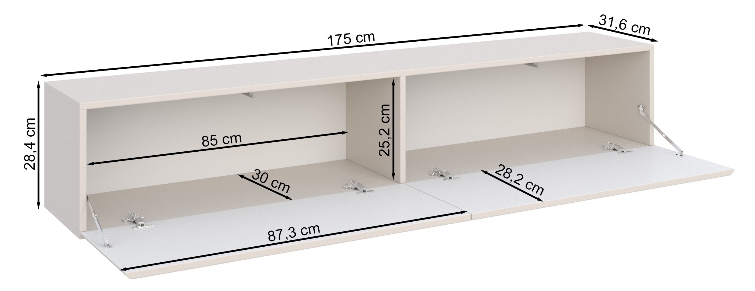 Szafka RTV Olio z dwiema klapami wisząca 175 cm biała