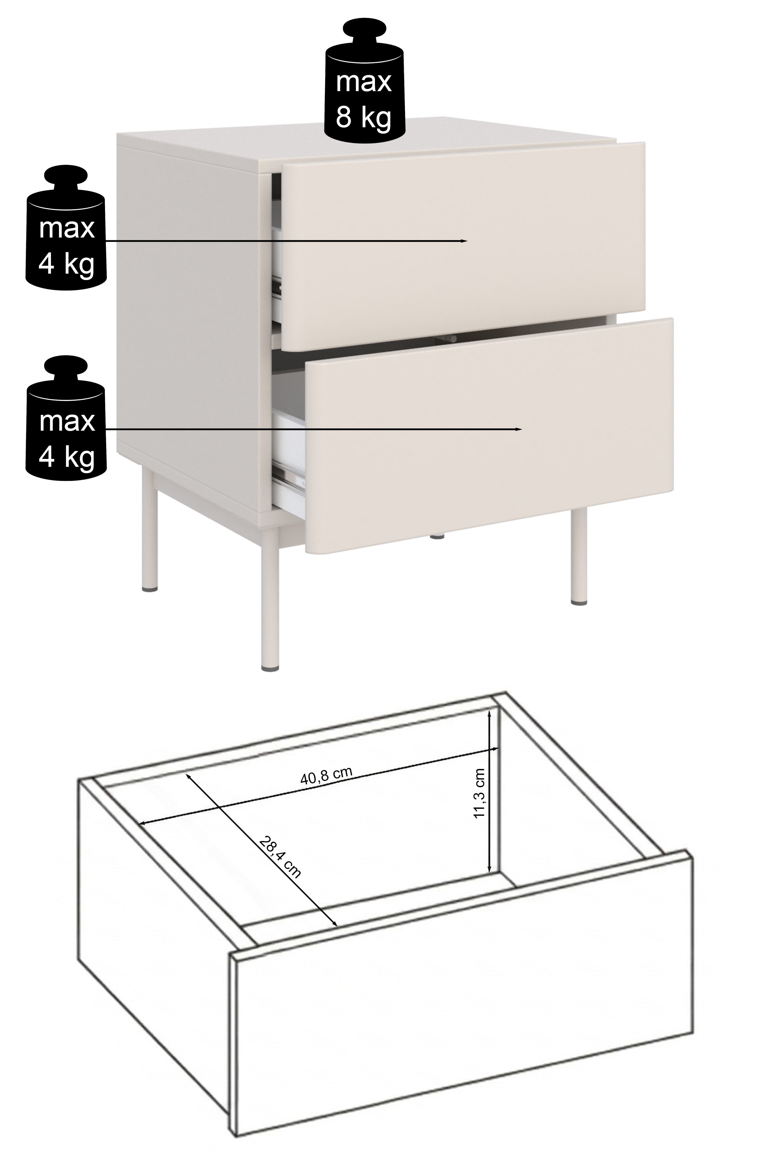 Szafka nocna Olio z dwiema szufladami 50 cm kaszmir