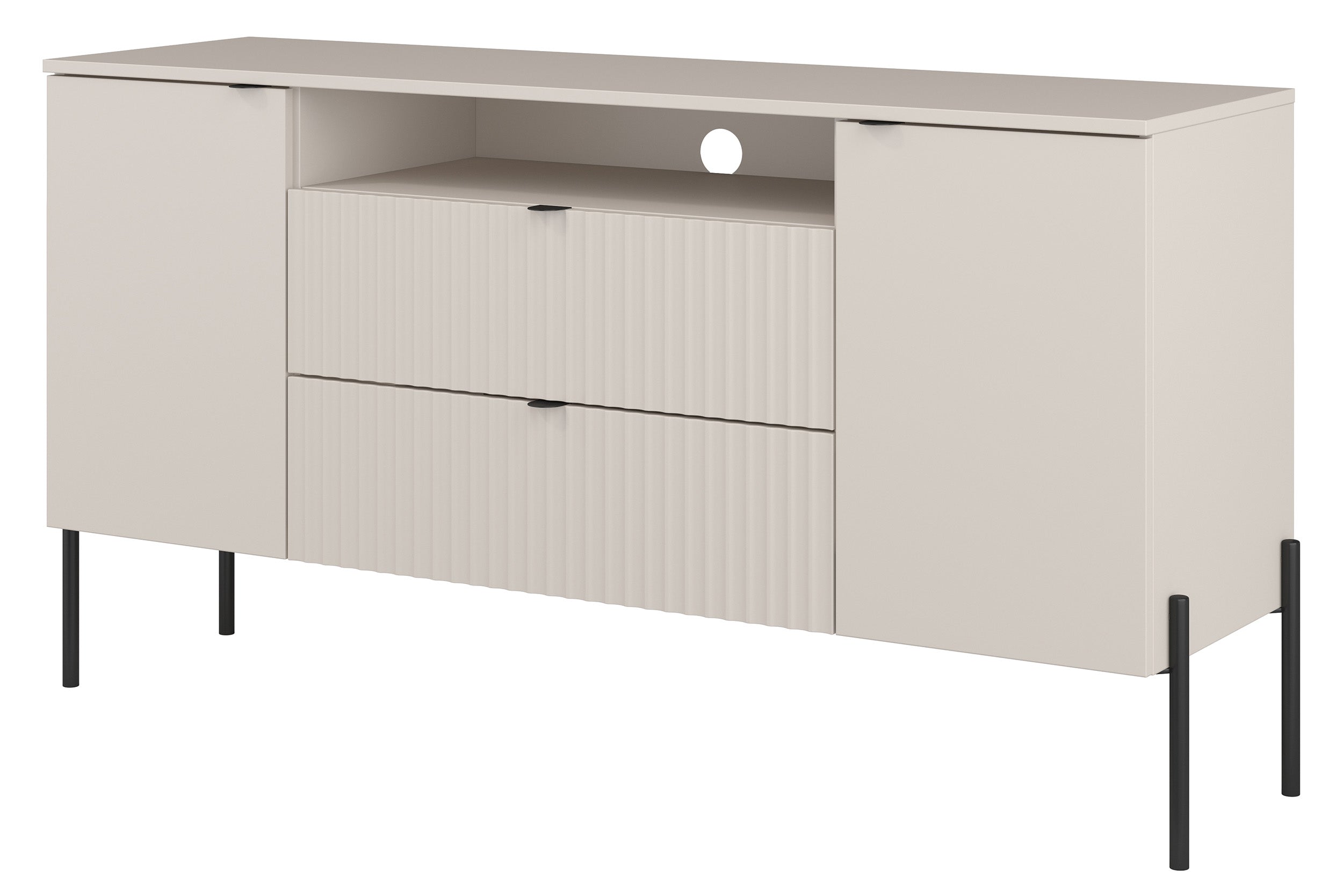Komoda dwudrzwiowa Ore z dwiema szufladami 140 cm kaszmir z ryflowanym frontem