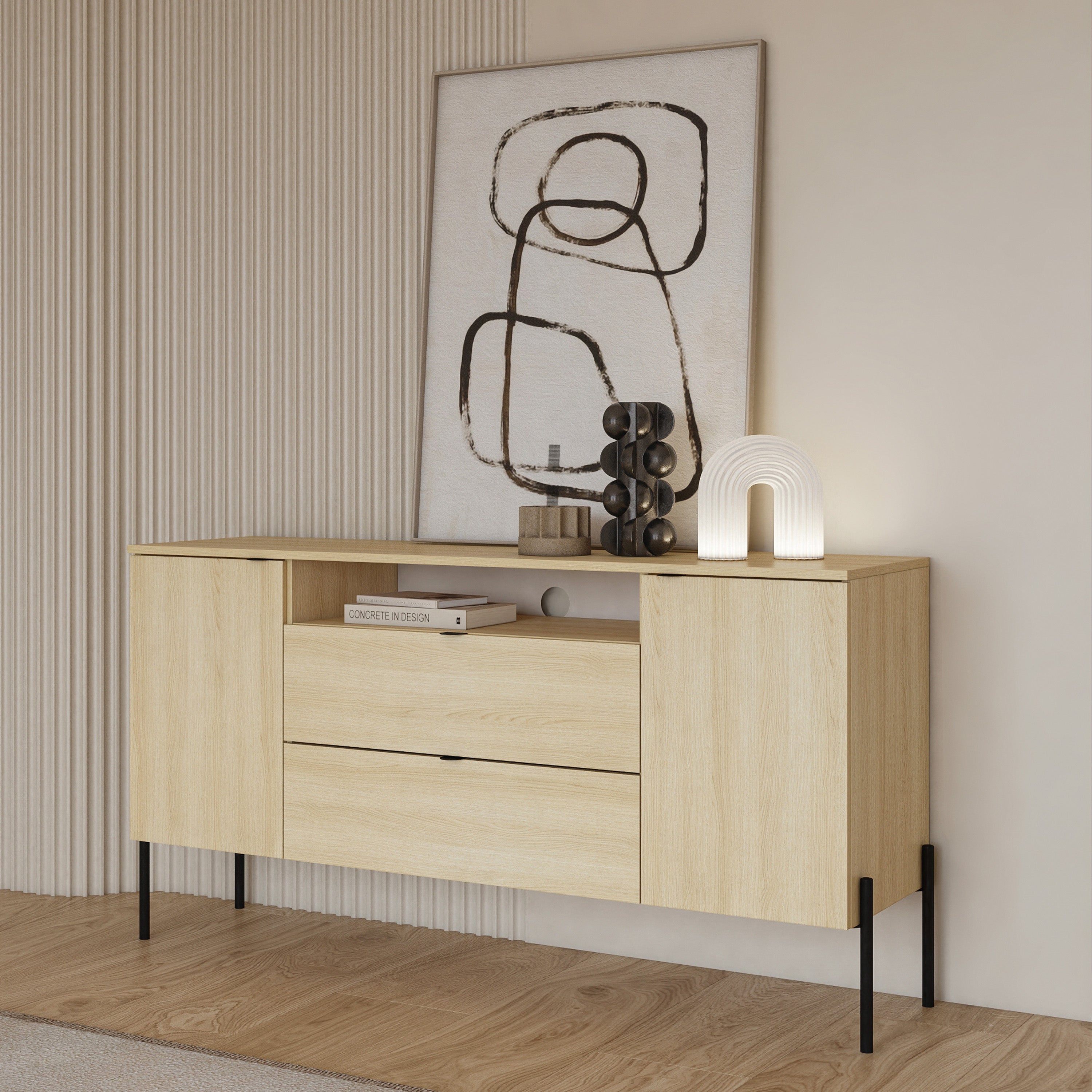 Komoda dwudrzwiowa Ore z dwiema szufladami 140 cm dąb lindberg