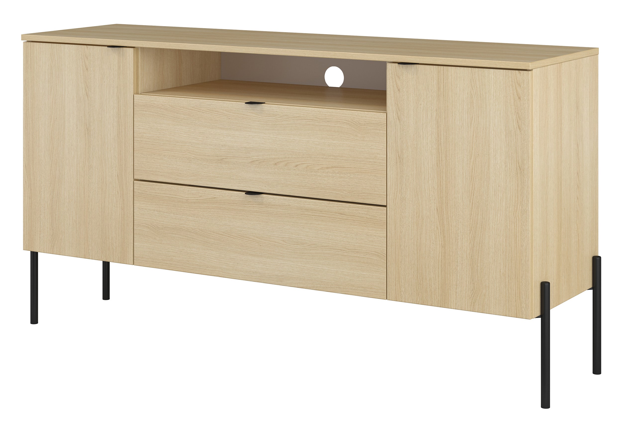 Komoda dwudrzwiowa Ore z dwiema szufladami 140 cm dąb lindberg