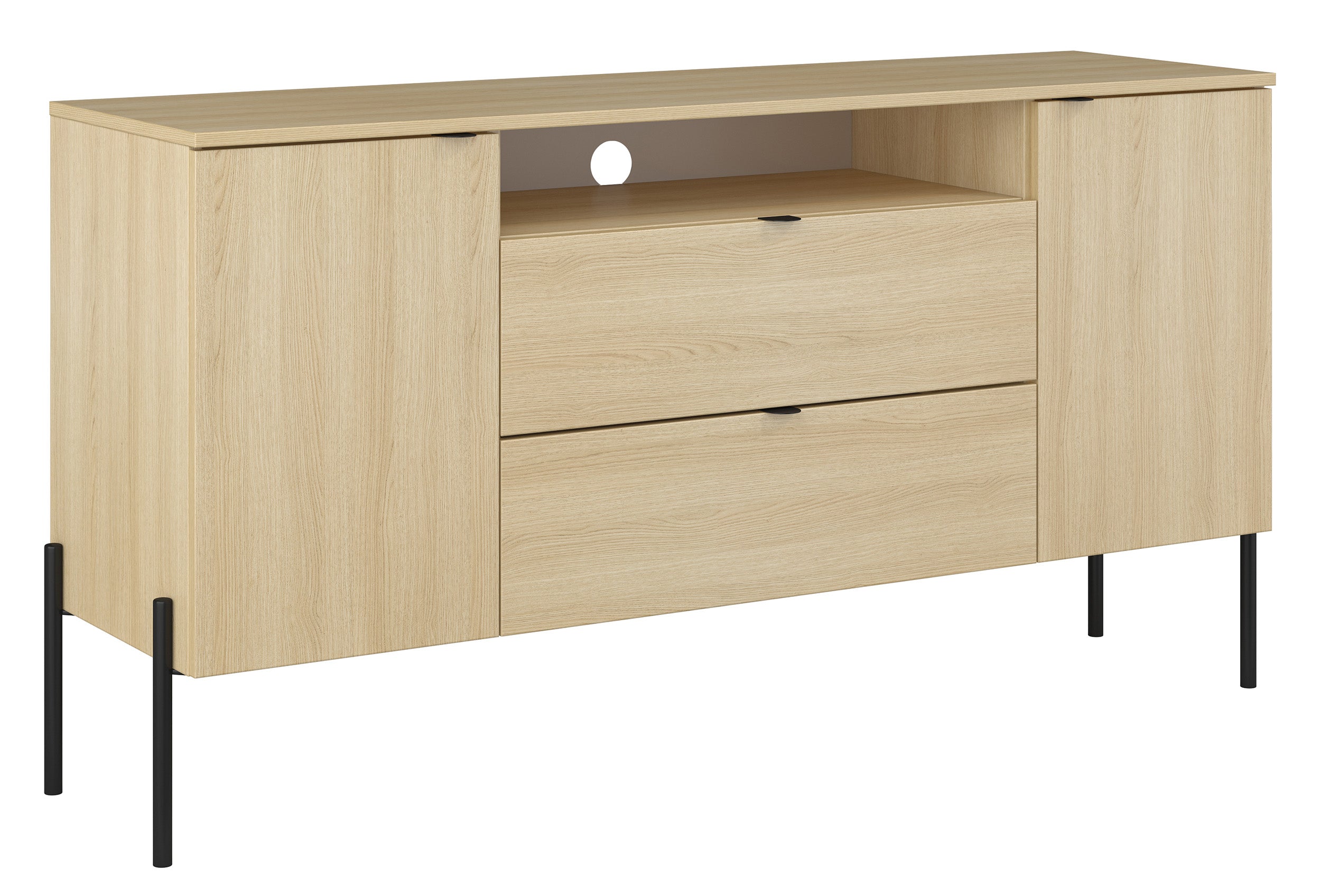 Komoda dwudrzwiowa Ore z dwiema szufladami 140 cm dąb lindberg