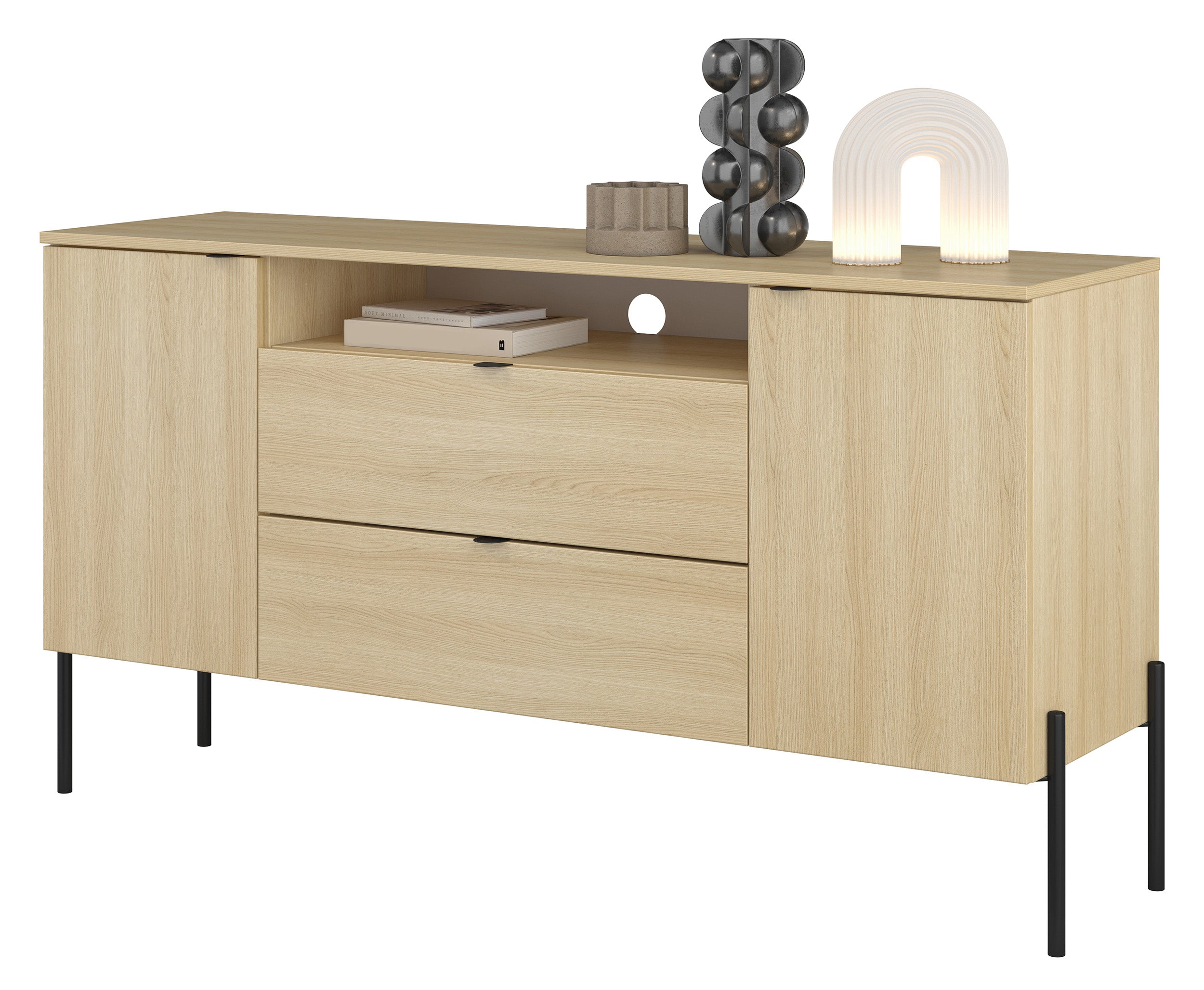 Komoda dwudrzwiowa Ore z dwiema szufladami 140 cm dąb lindberg