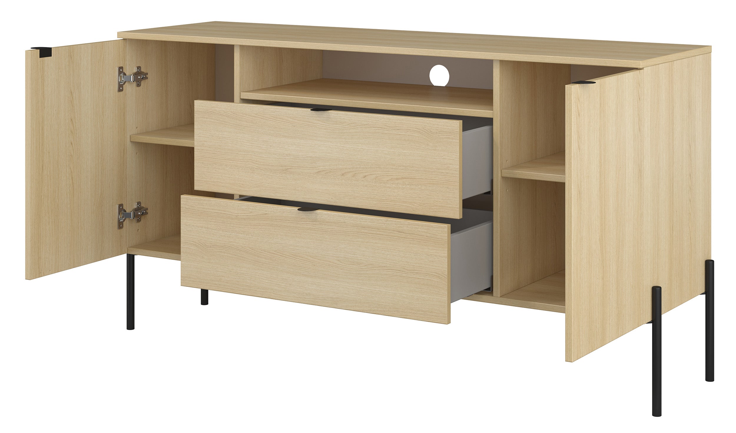 Komoda dwudrzwiowa Ore z dwiema szufladami 140 cm dąb lindberg