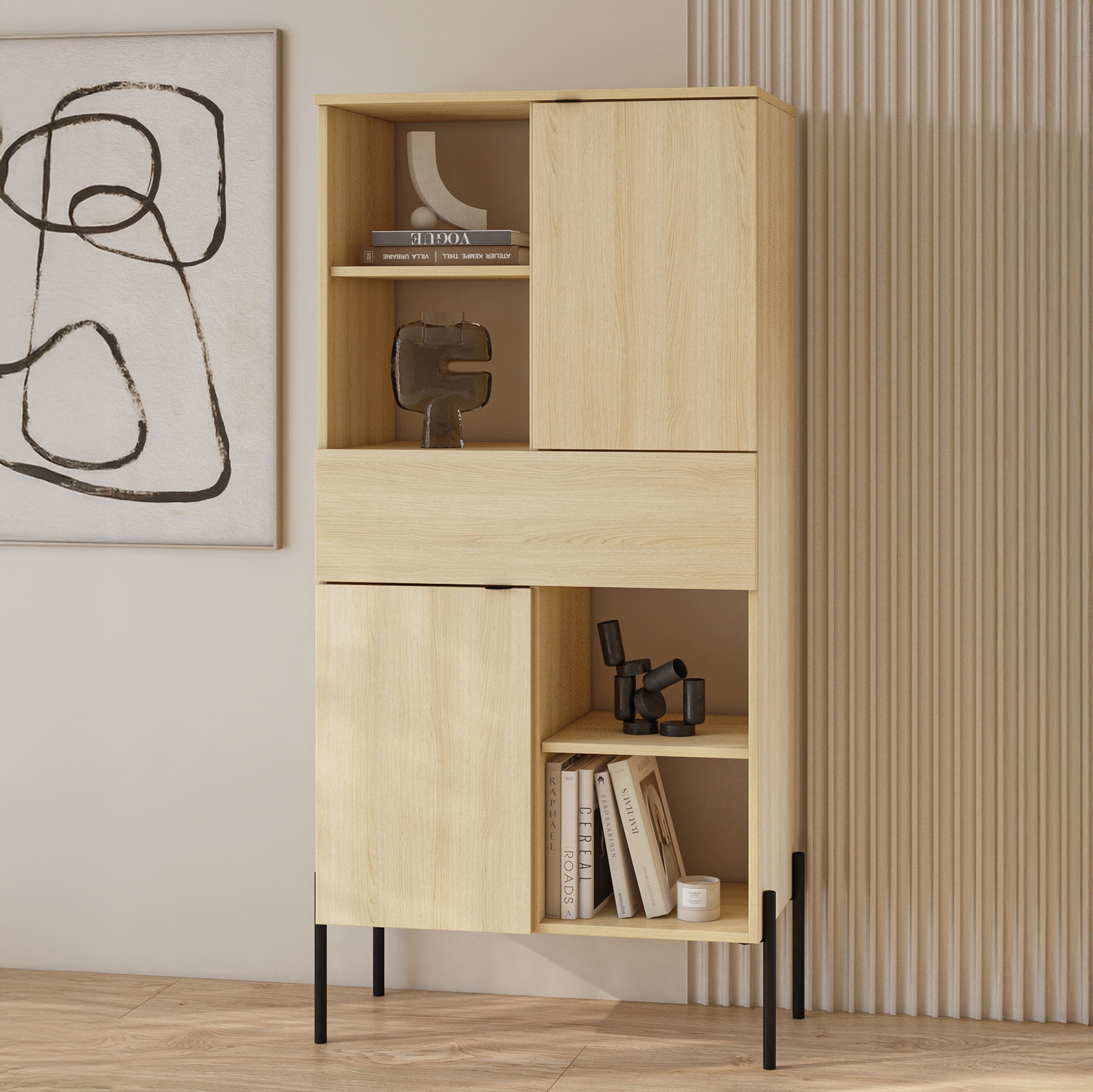 Regał dwudrzwiowy Ore z szufladą 70 cm dąb lindberg
