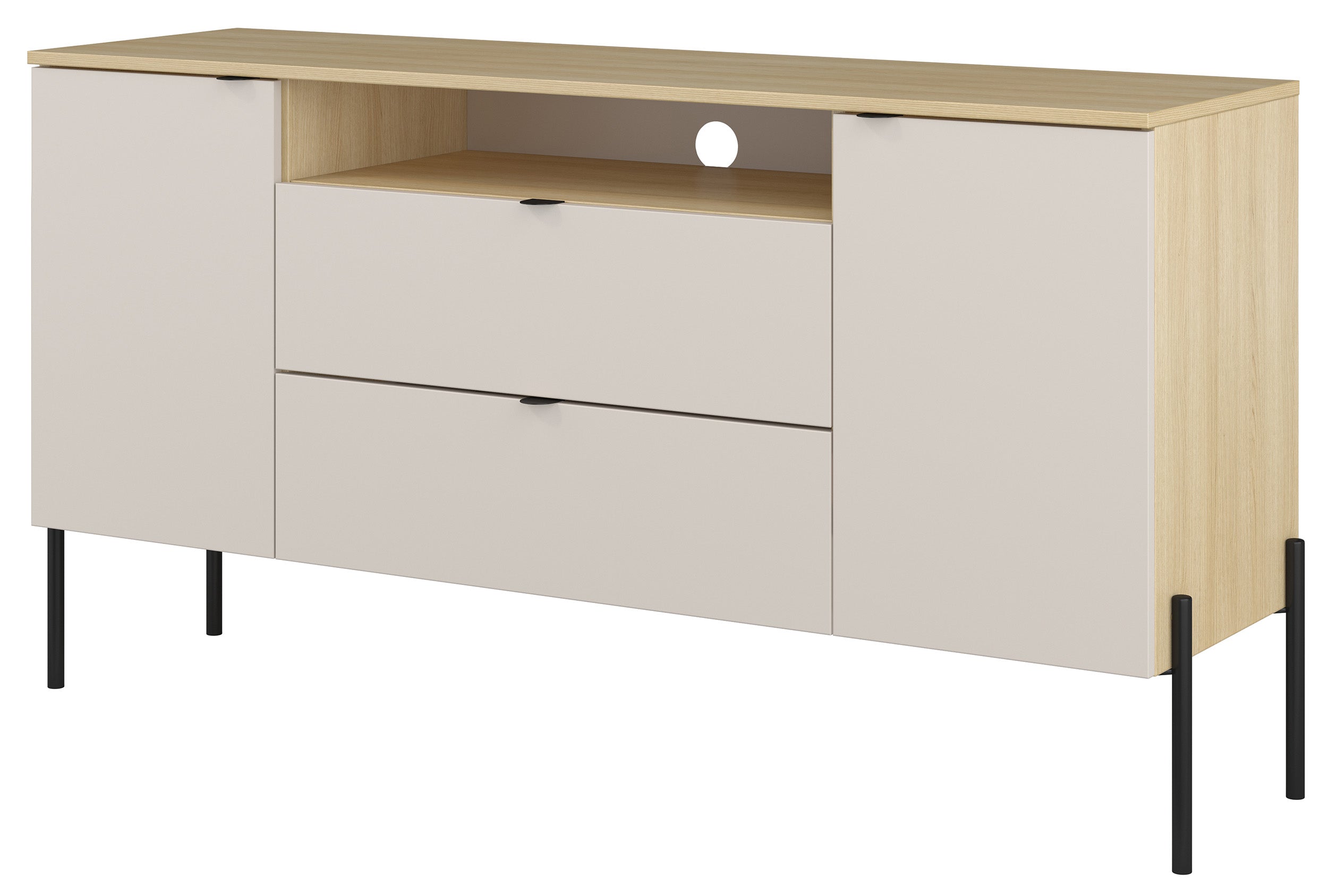 Komoda dwudrzwiowa Ore z dwiema szufladami 140 cm dąb lindberg/kaszmir