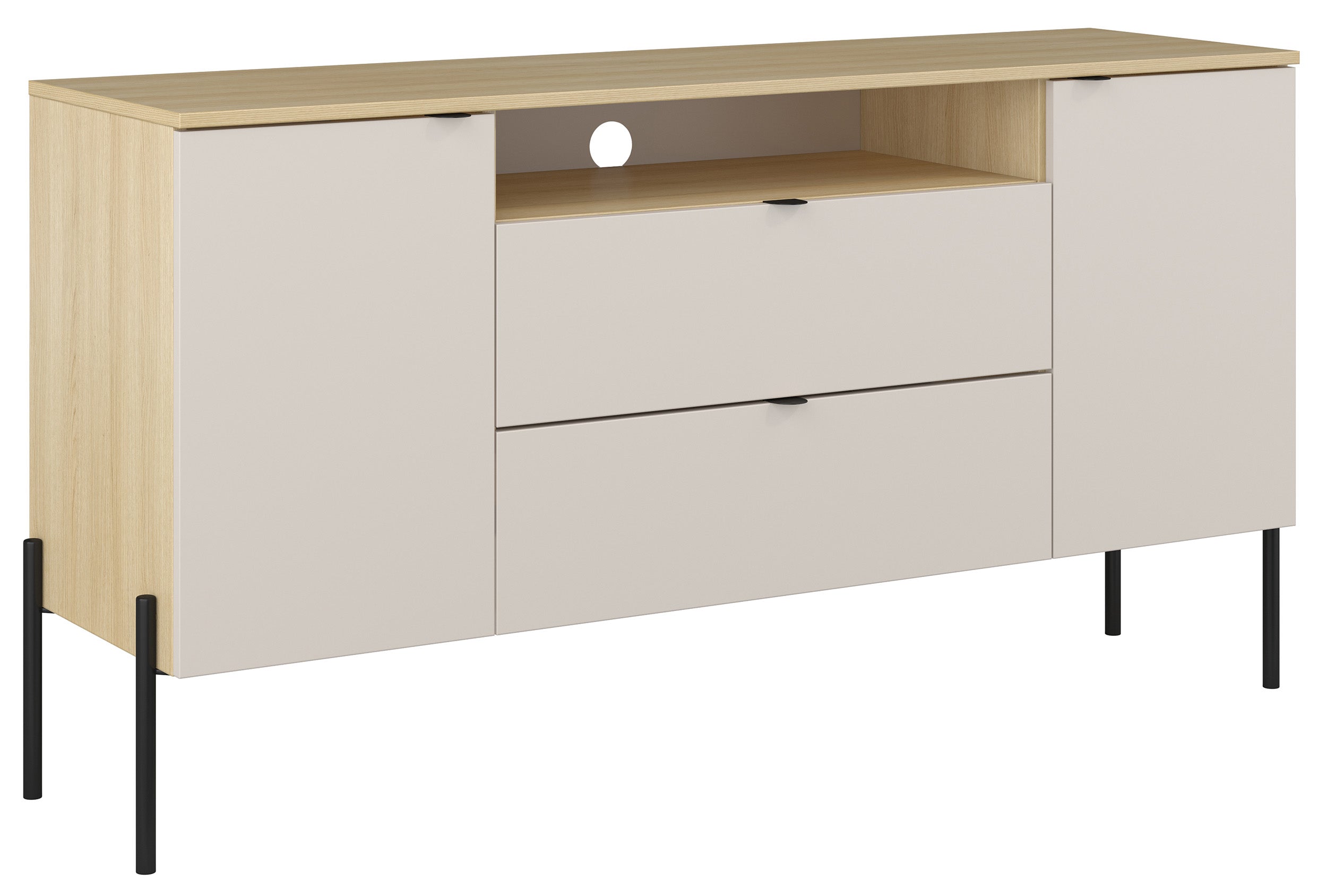 Komoda dwudrzwiowa Ore z dwiema szufladami 140 cm dąb lindberg/kaszmir