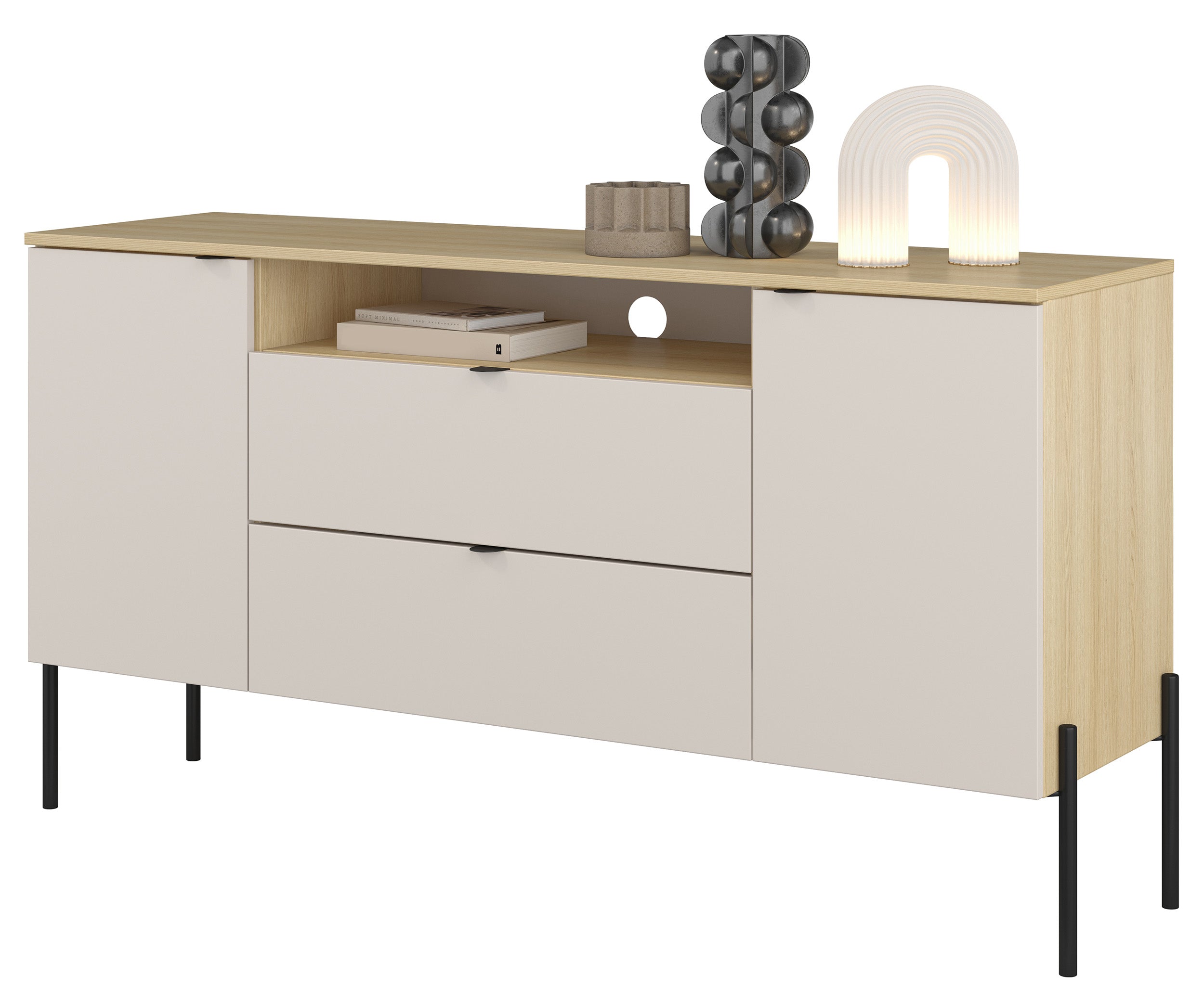 Komoda dwudrzwiowa Ore z dwiema szufladami 140 cm dąb lindberg/kaszmir