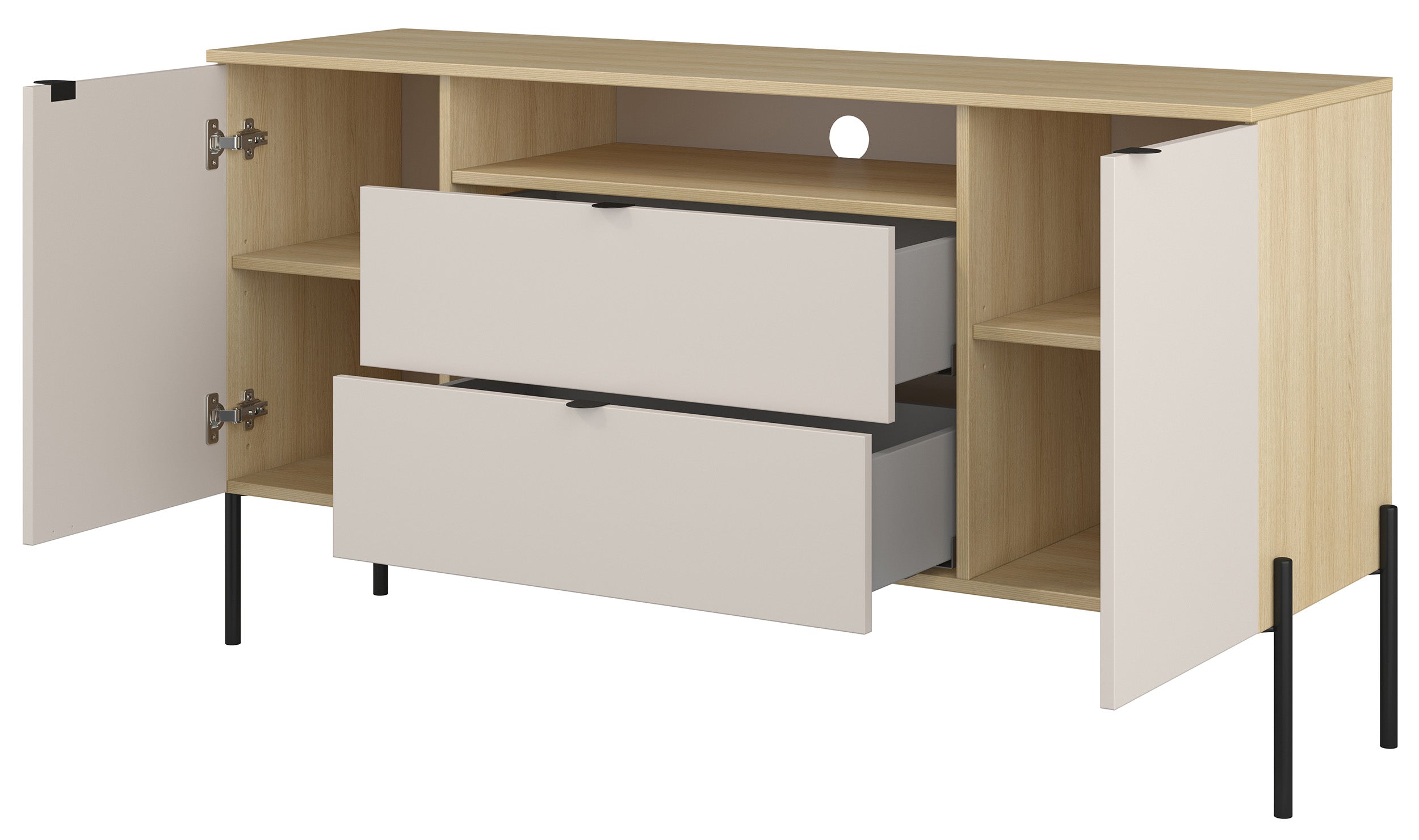 Komoda dwudrzwiowa Ore z dwiema szufladami 140 cm dąb lindberg/kaszmir