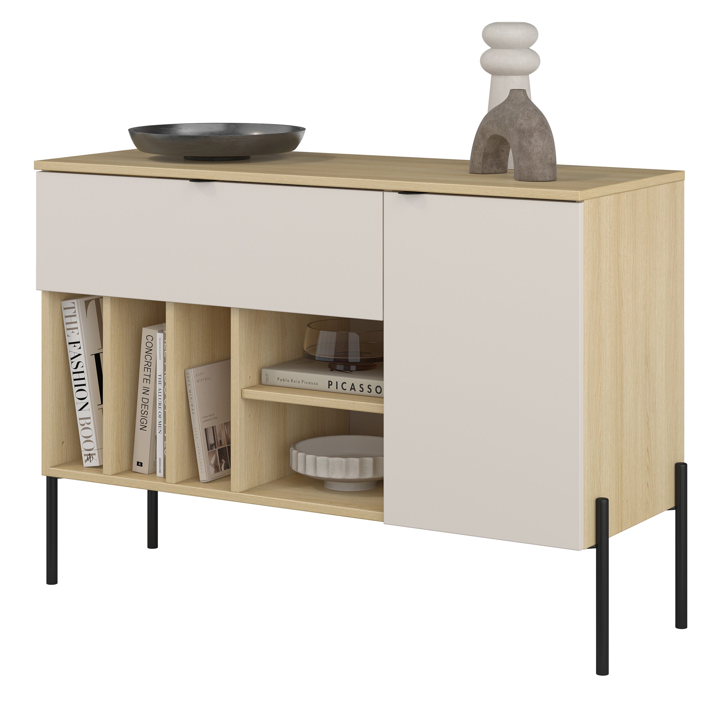 Komoda jednodrzwiowa Ore z szufladą 105 cm dąb lindberg/kaszmir