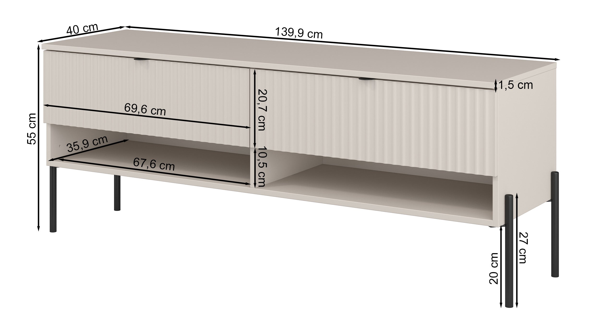 Szafka RTV Ore z dwiema szufladami 140 cm dąb lindberg