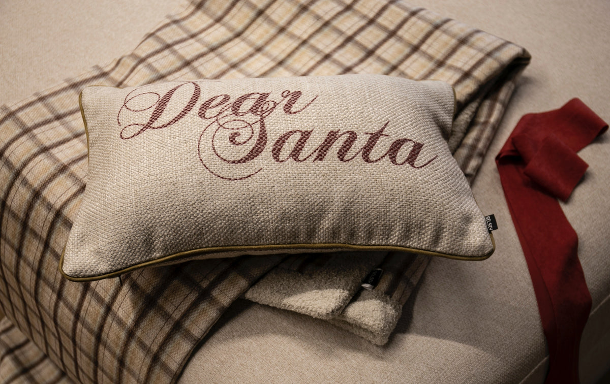 Komplet narzuta beżowa krata i poszewka Dear Santa 135x195 cm