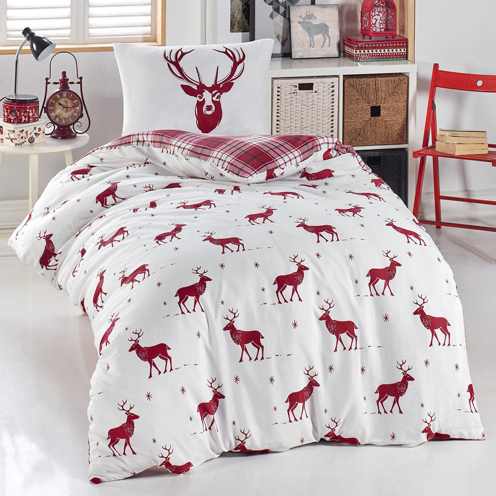 Komplet pościeli Chives 140x220 cm z poszewką na poduszkę 50x70 cm bordowy