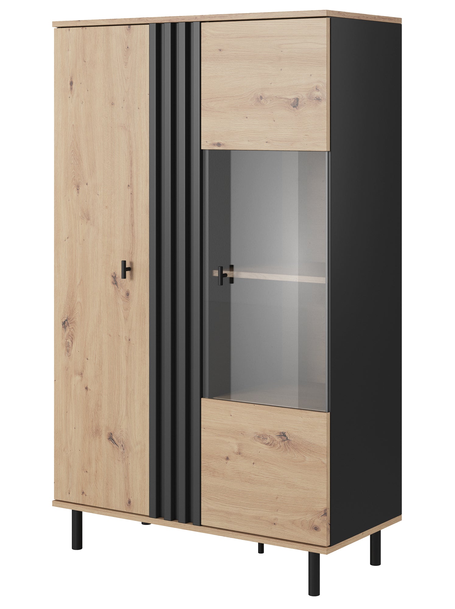Witryna dwudrzwiowa Mellami 90 cm z oświetleniem LED dąb artisan/antracyt lamele