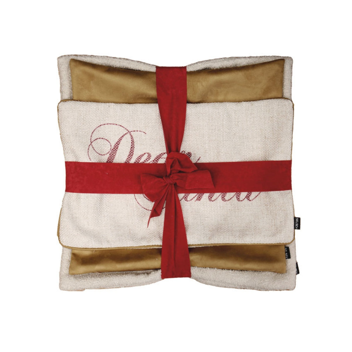 Komplet trzech poszewek świątecznych - Dear Santa 30x50 cm, boucle 50x50 cm i złota 45x45 cm