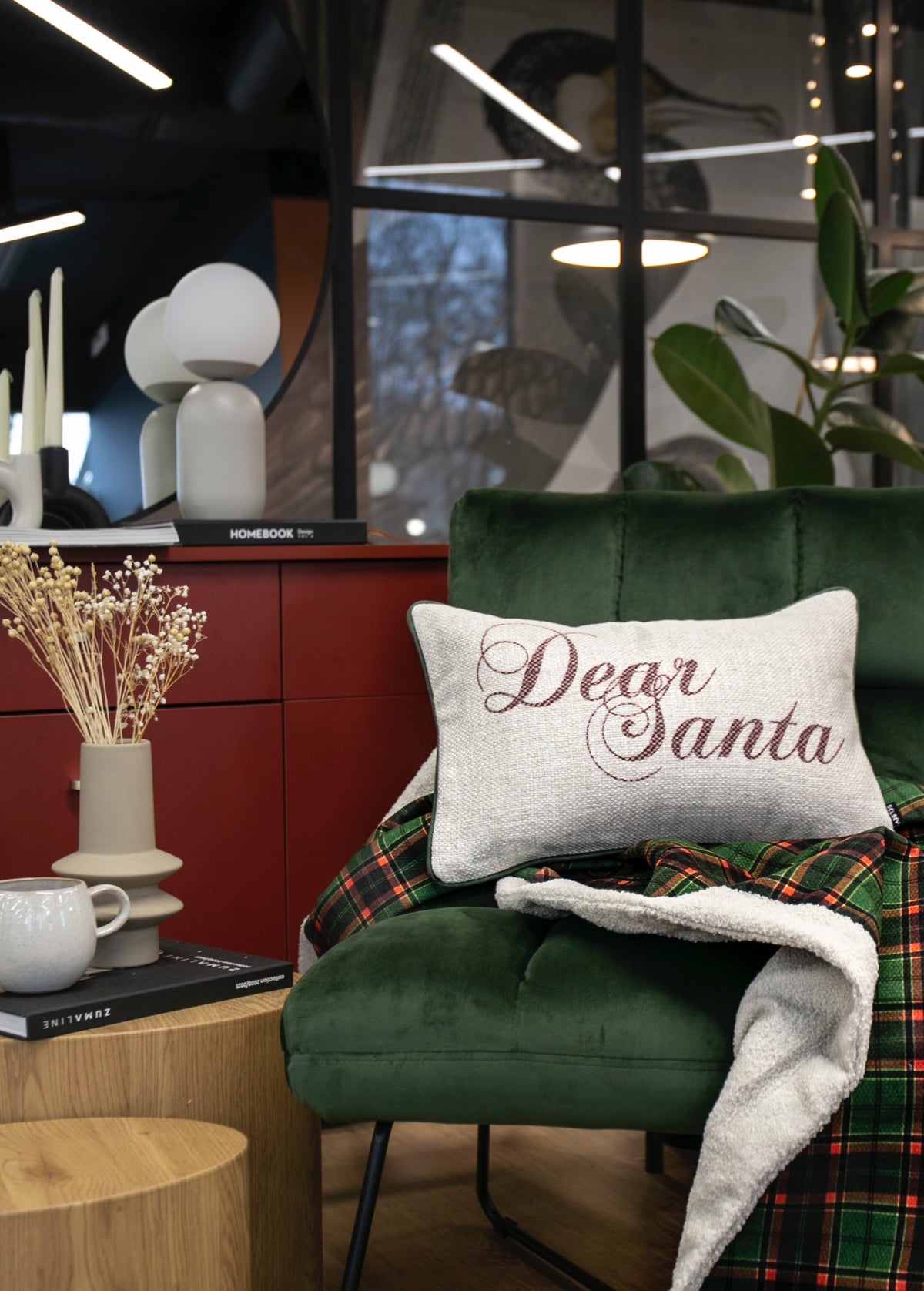 Komplet narzuta zielona krata i poszewka Dear Santa 135x195 cm