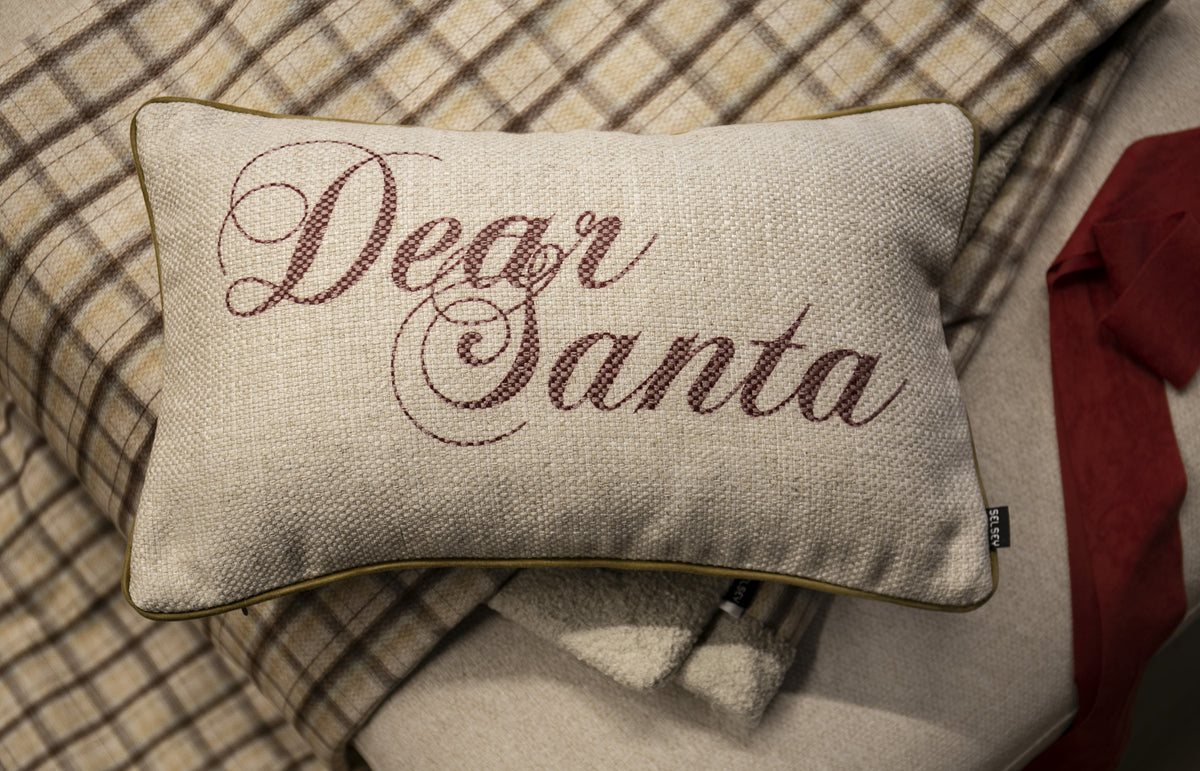 Komplet narzuta beżowa krata i poszewka Dear Santa 135x195 cm