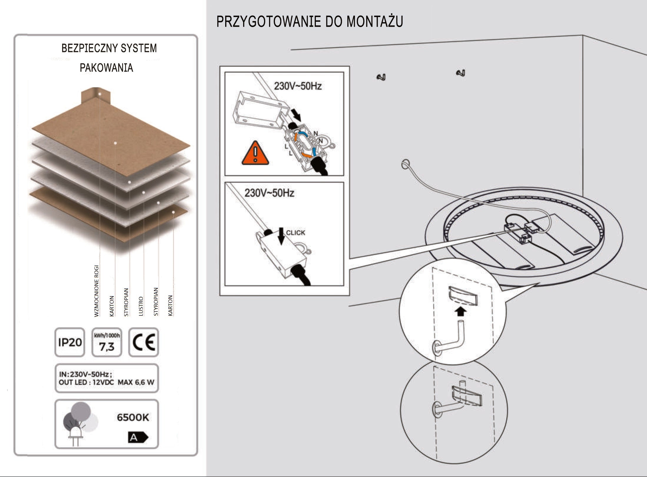 Lustro ścienne okrągłe Gerpian o średnicy 60 cm z oświetleniem LED