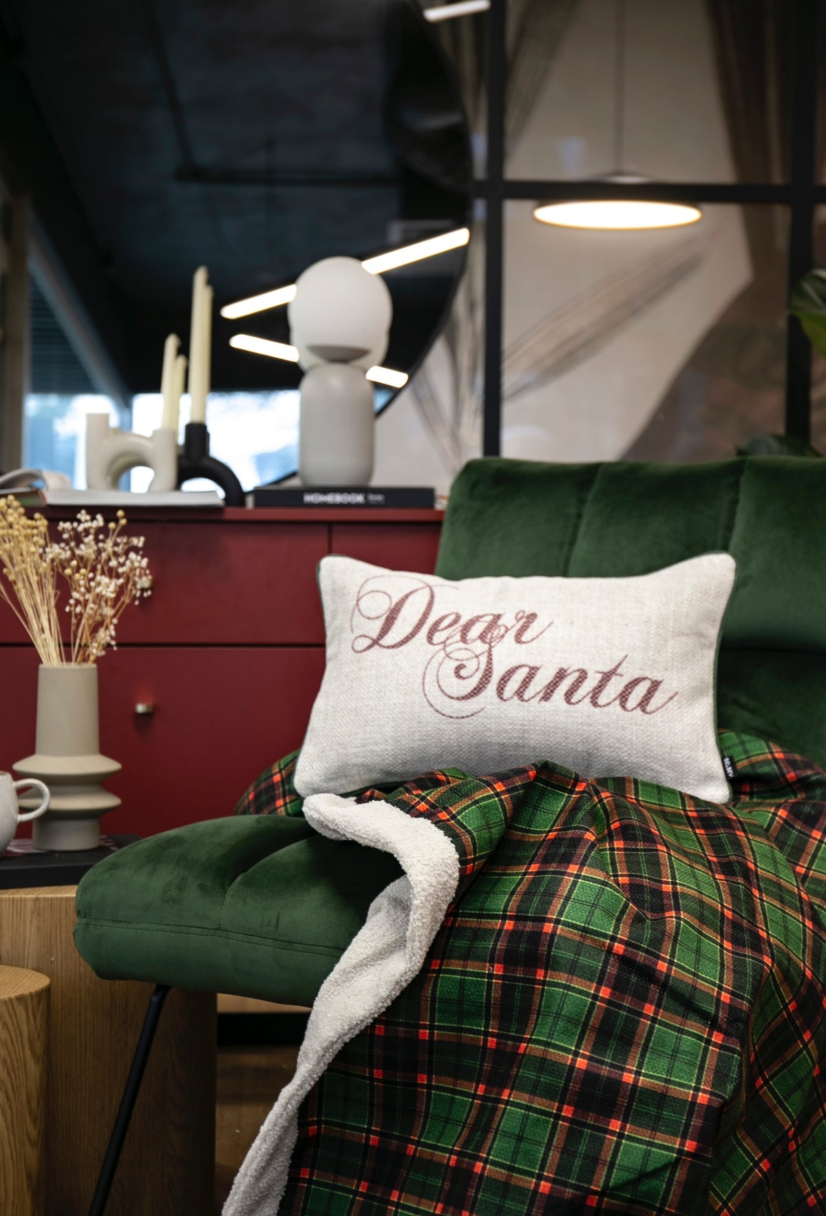 Komplet narzuta zielona krata i poszewka Dear Santa 135x195 cm