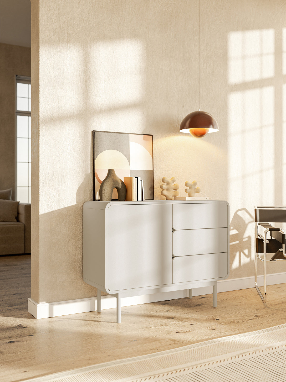Komoda Oro 104 cm z trzema szufladami kaszmir