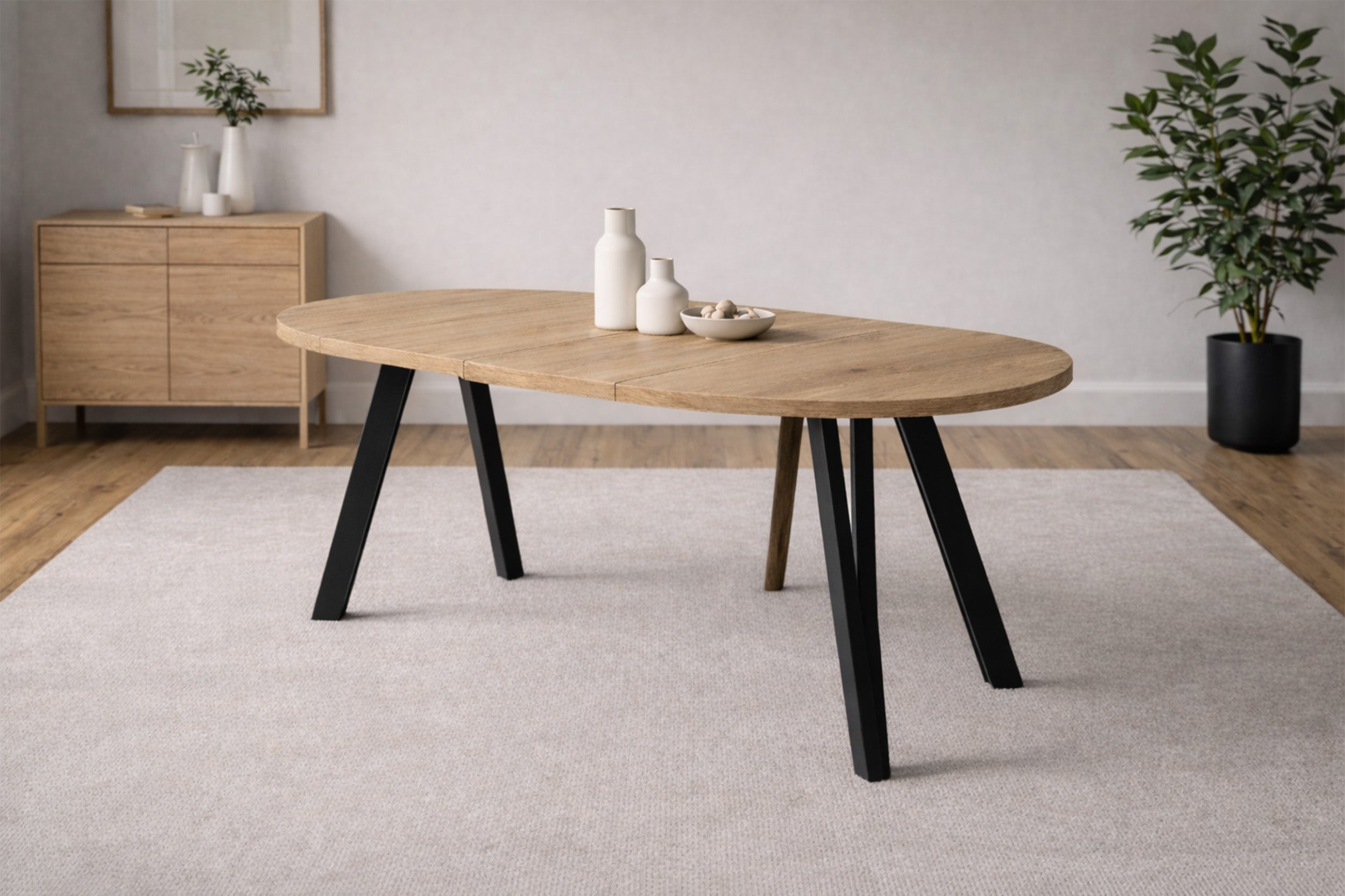 Stół rozkładany do jadalni Nuuvel 100-180x100 cm dąb cremona z czarnymi nogami hairpin