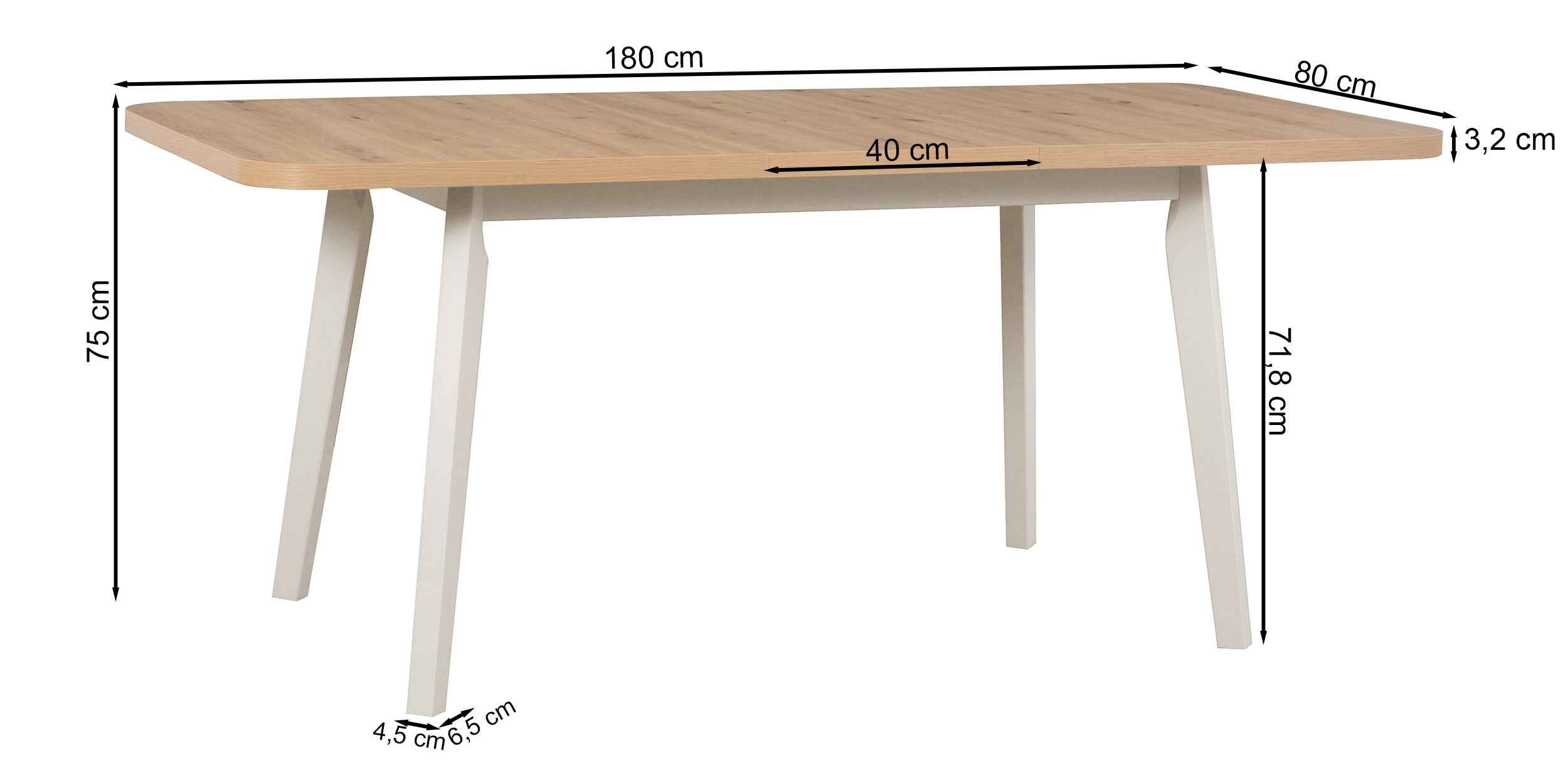 Stół drewniany do jadalni rozkładany Dimenly 140-180x80 cm kaszmir/dąb artisan