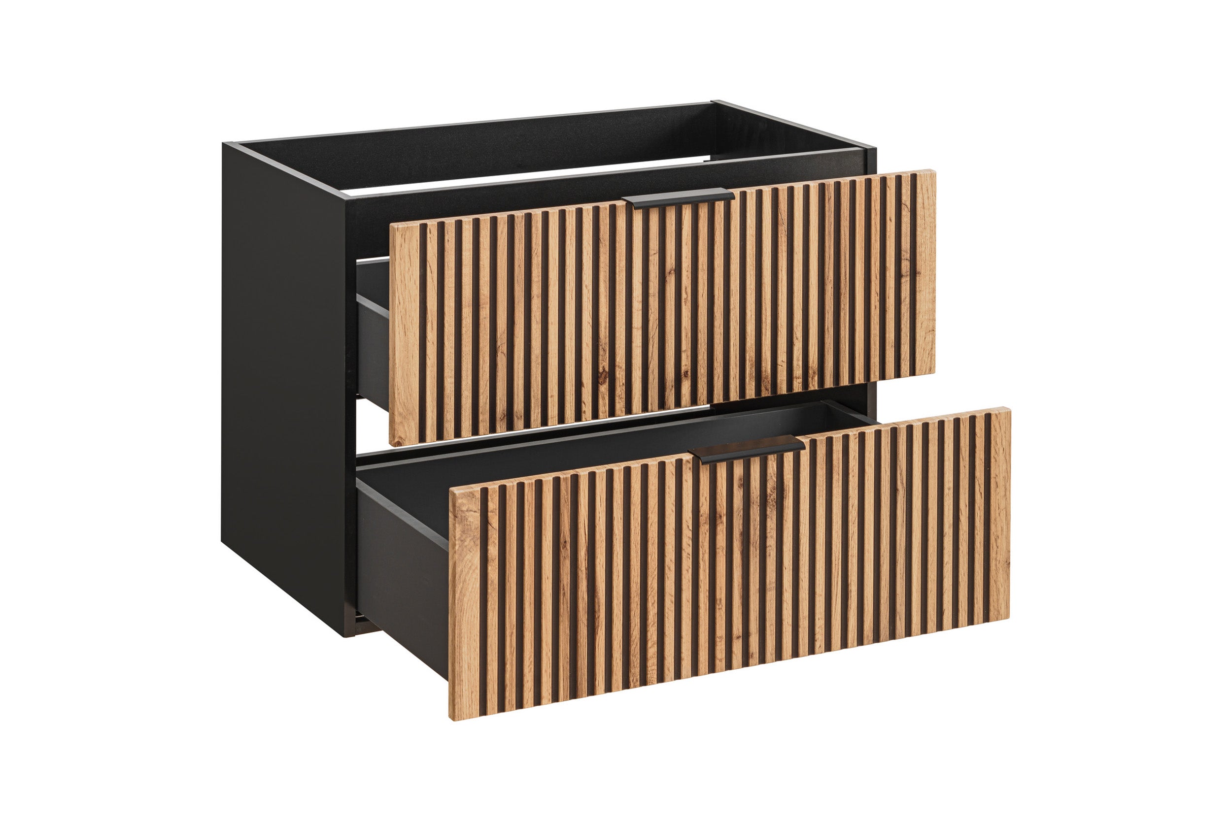 Szafka pod umywalkę Ossolies 80 cm czarna/dąb lamele