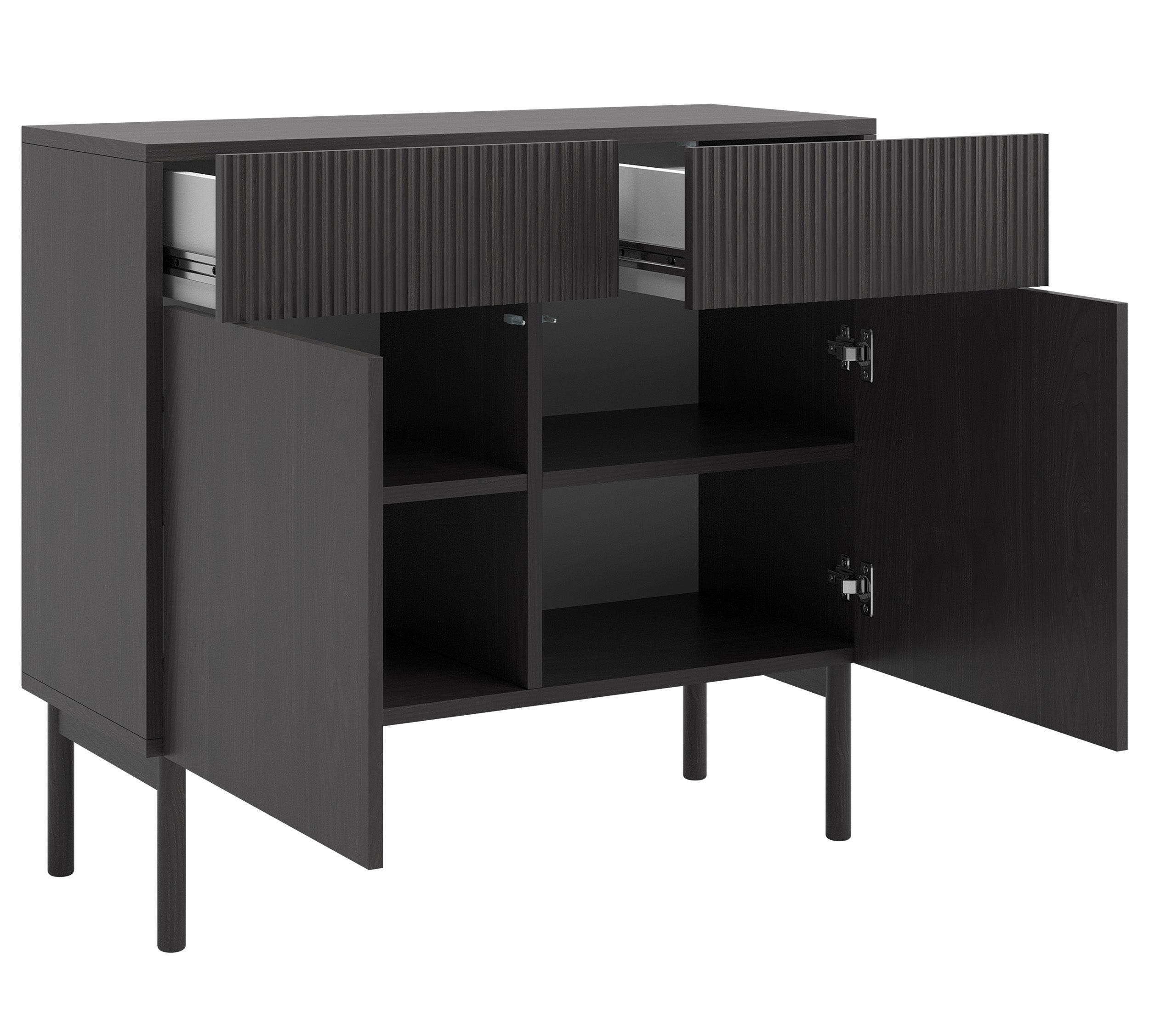 Komoda dwudrzwiowa Nolie z dwoma szufladami 100 cm Jesion Portland Czarny