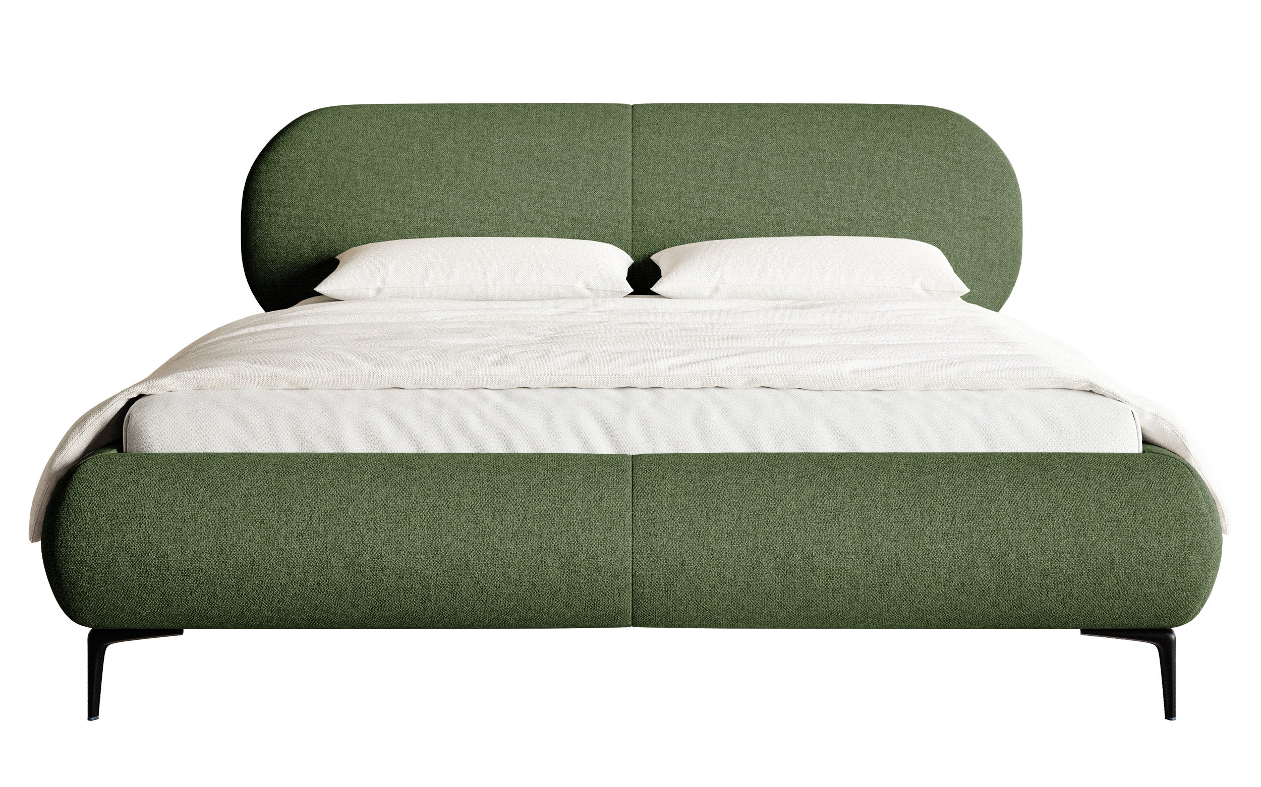 Łóżko tapicerowane 160x200 cm Ovalle oliwkowe plecionka hydrofobowa nóżki czarne