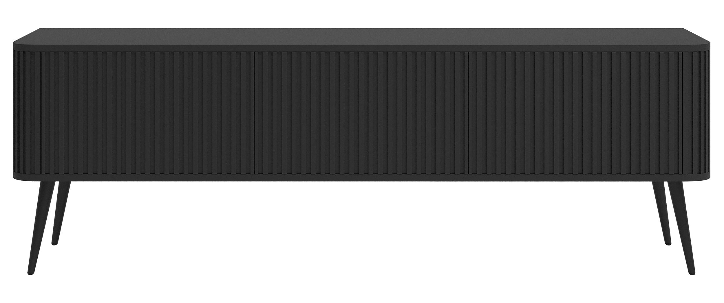 Szafka RTV Ovarlo z ryflami trzydrzwiowa 163 cm czarna z czarnymi nogami