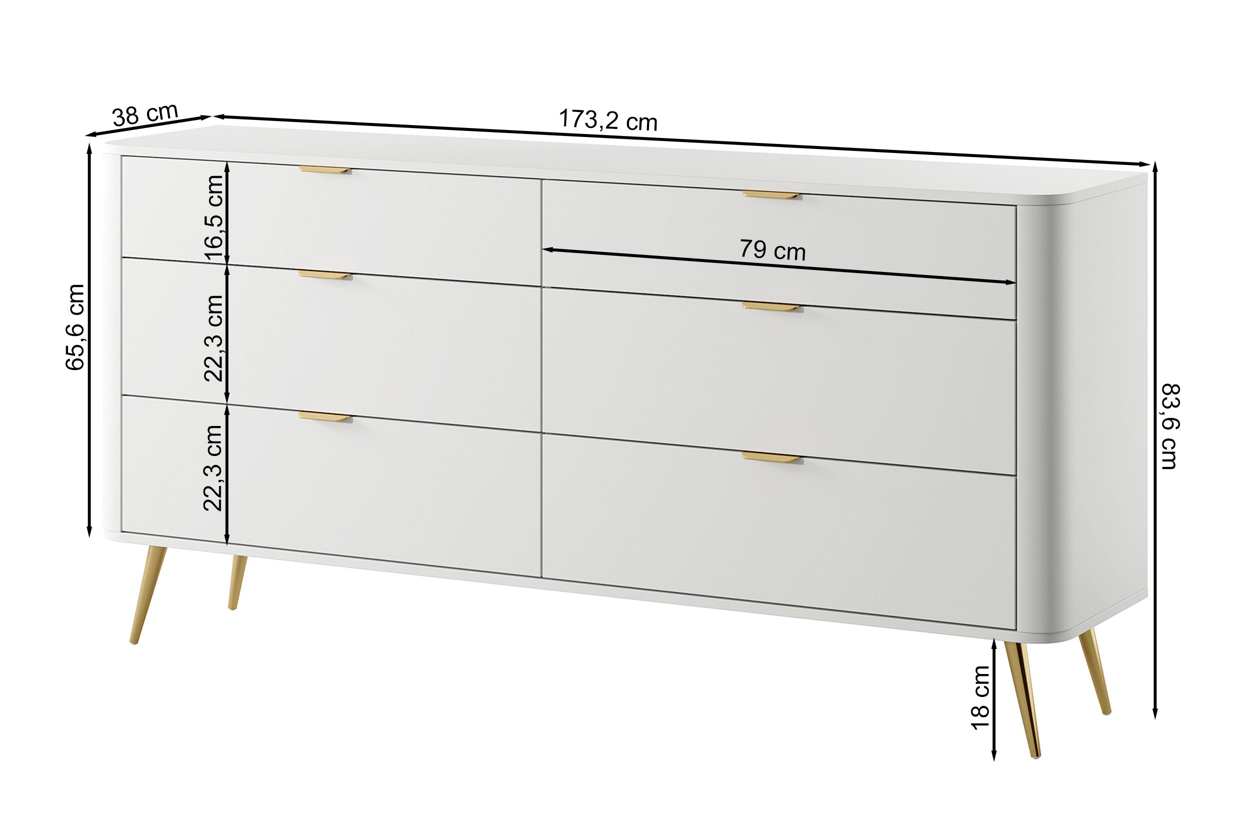 Komoda Oval z sześcioma szufladami 173 cm Biała