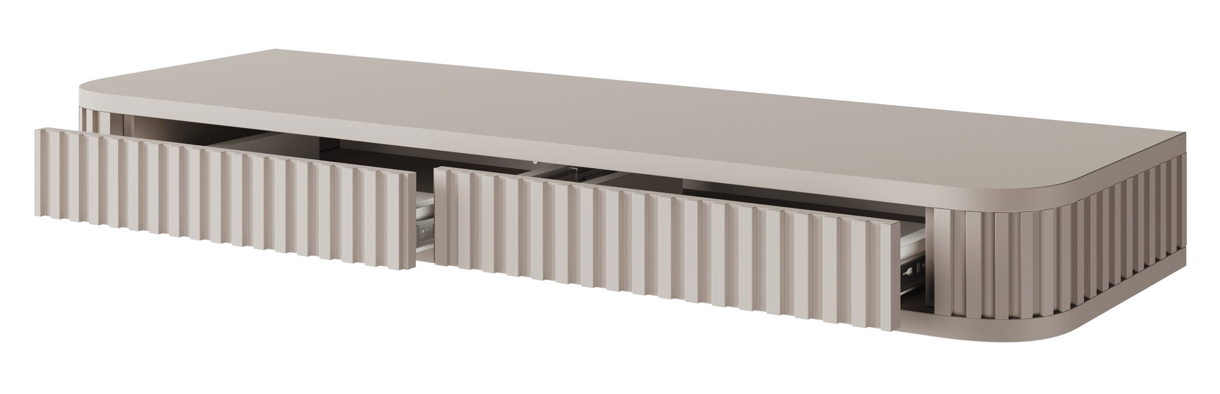 Toaletka wisząca Ovarlo z ryflami i dwiema szufladami 113 cm beż piaskowy